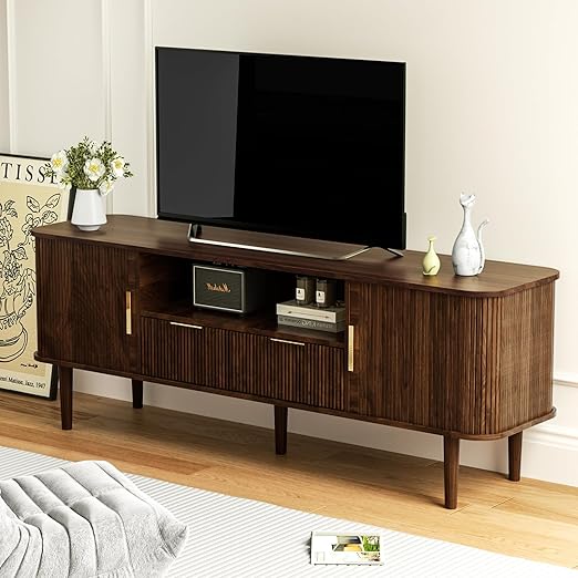 Fluted TV Stand 55 Inch Mid Century Modern Media Console