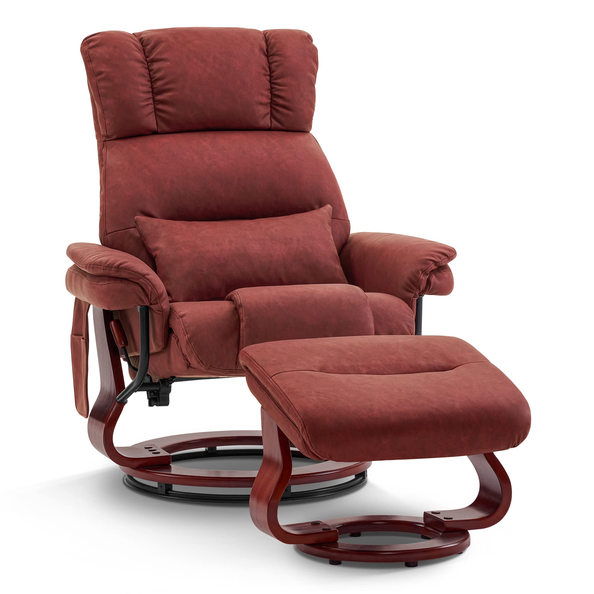 MCombo Swivel Recliners with Ottoman, Reclining TV Chairs with Vibration Massage, Faux Leather Ergonomic Lounge Chair for Living Room Bedroom 4832 (Burgundy)