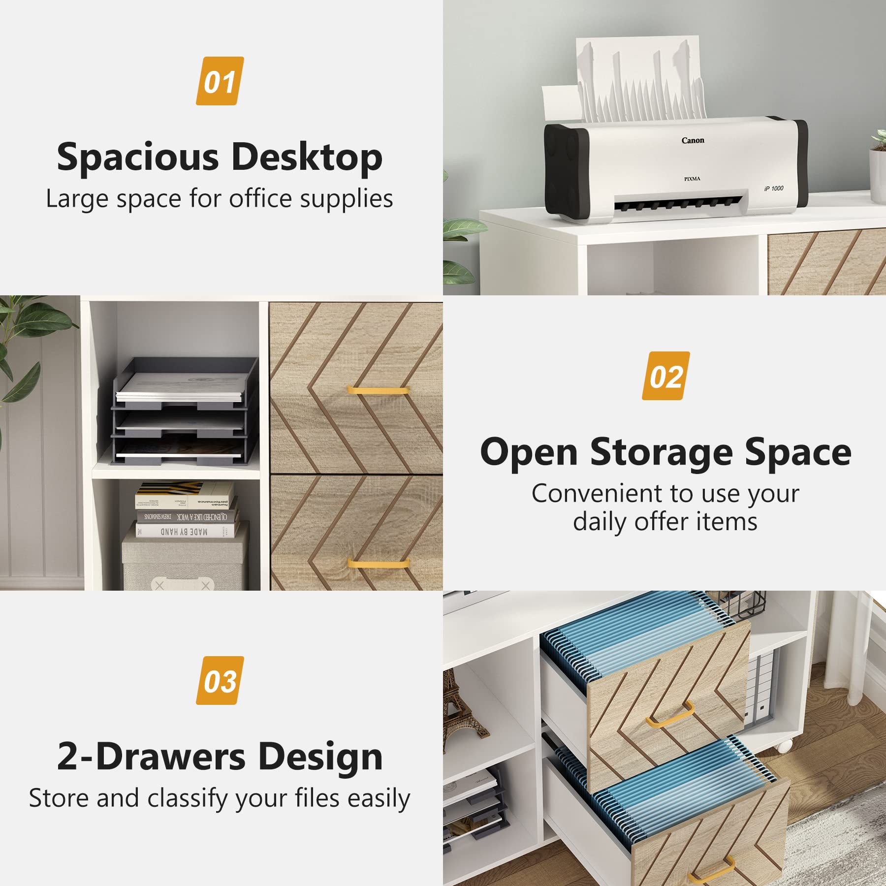 2 Drawer Mobile File Cabinet with Storage Shelves