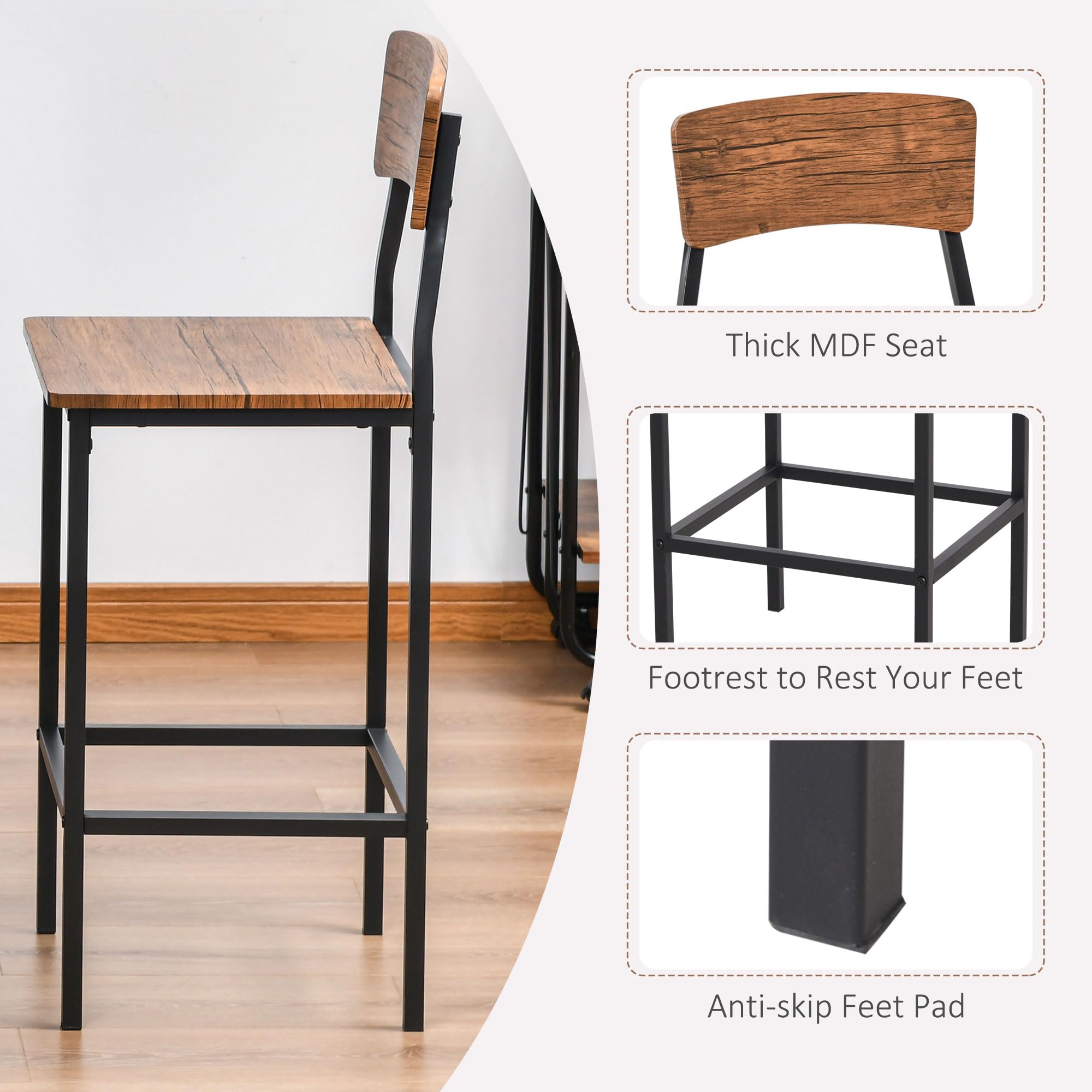 5-Piece Counter Height Dining Table Set with Footrest