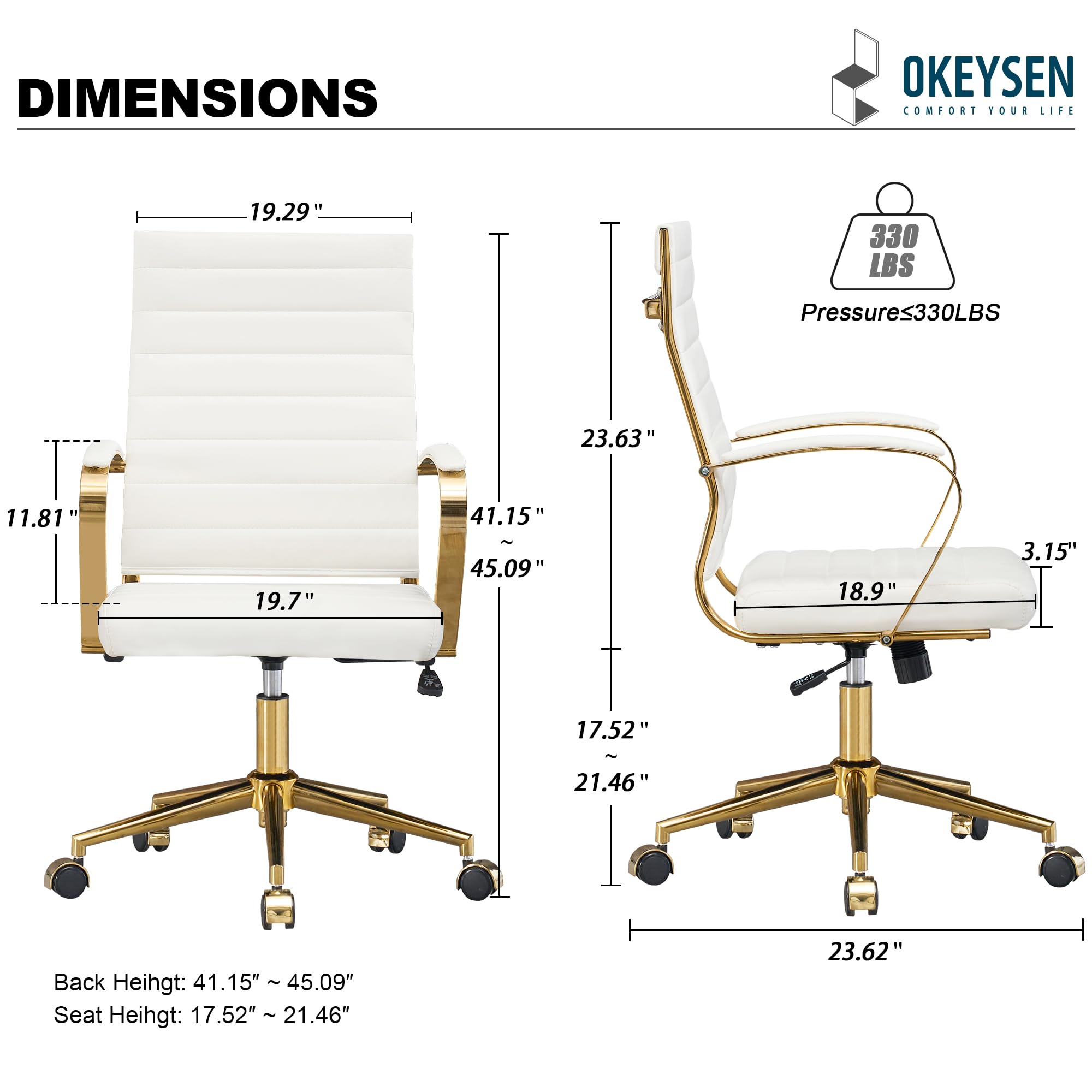 Ergonomic Gold Office Chair with Adjustable Height