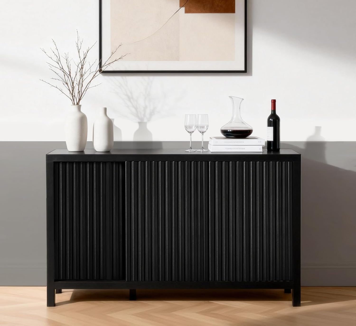 Fluted Sideboard Buffet Cabinet with Adjustable Shelves