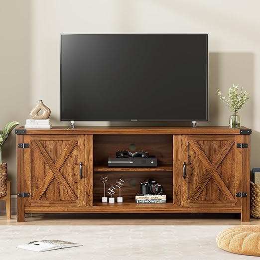TV Stand with 4 Drawers and Sliding Barn Doors for 65 Inch TV
