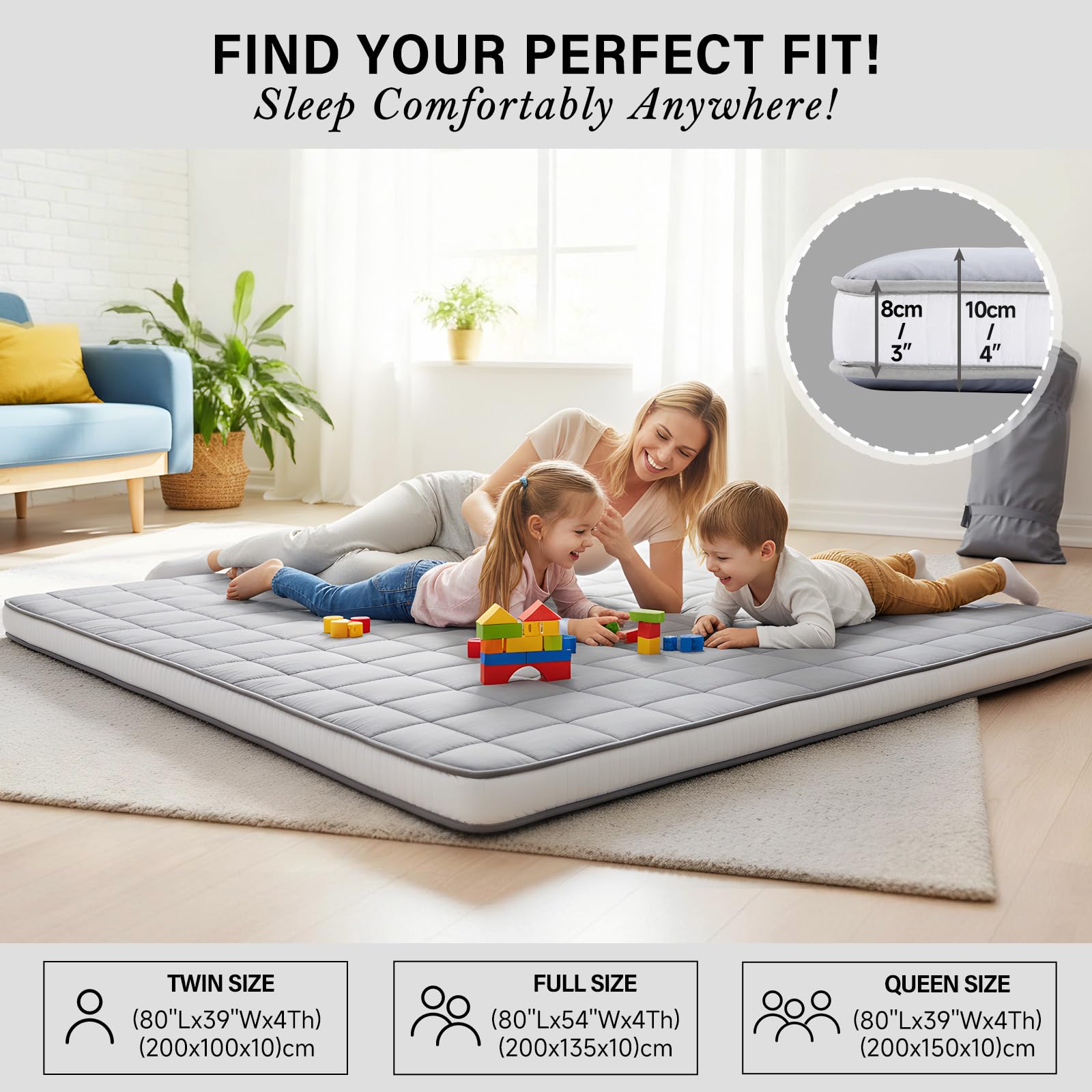 Japanese Floor Mattress Queen Size 4 Inch Thick