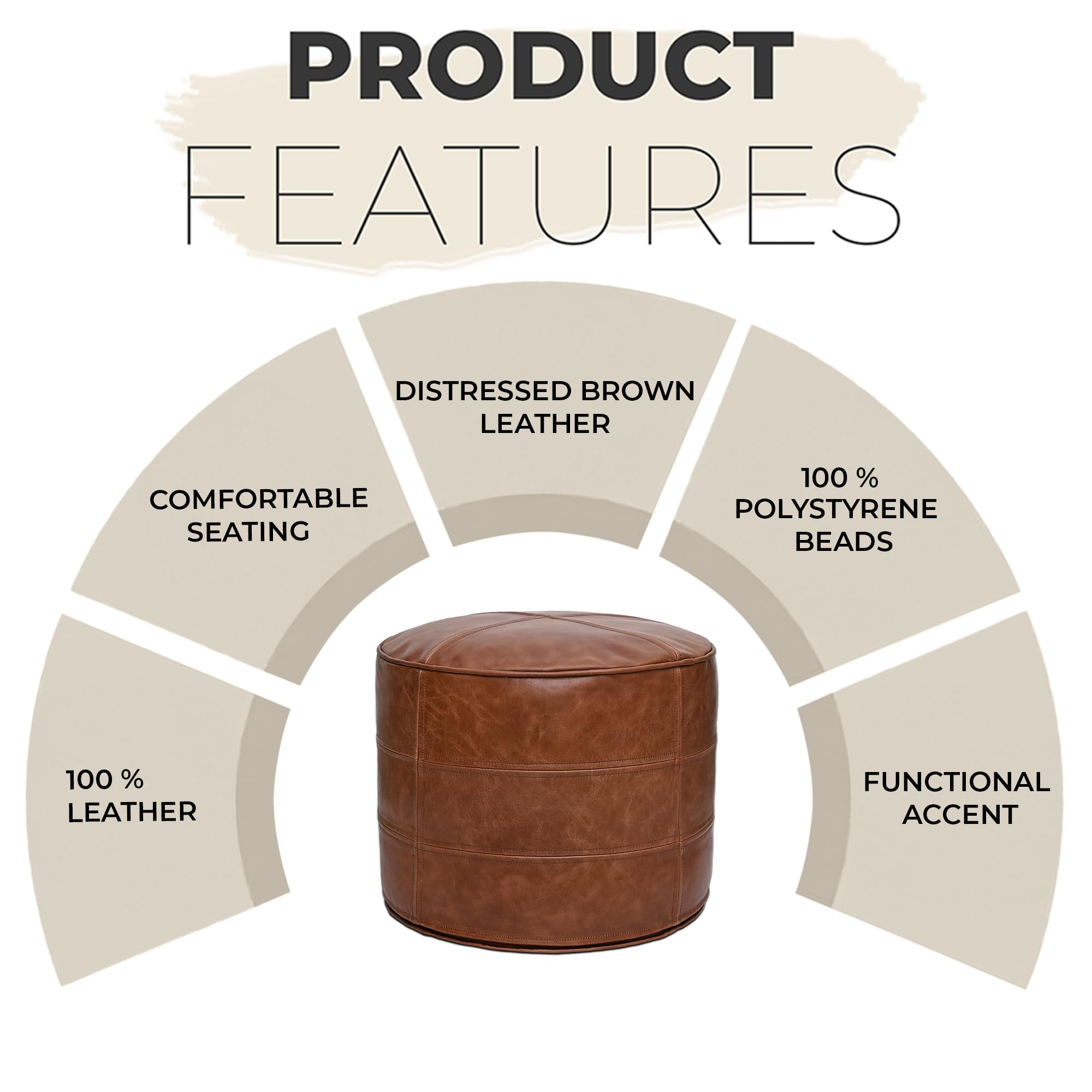 Genuine Leather Pouf Distressed Brown