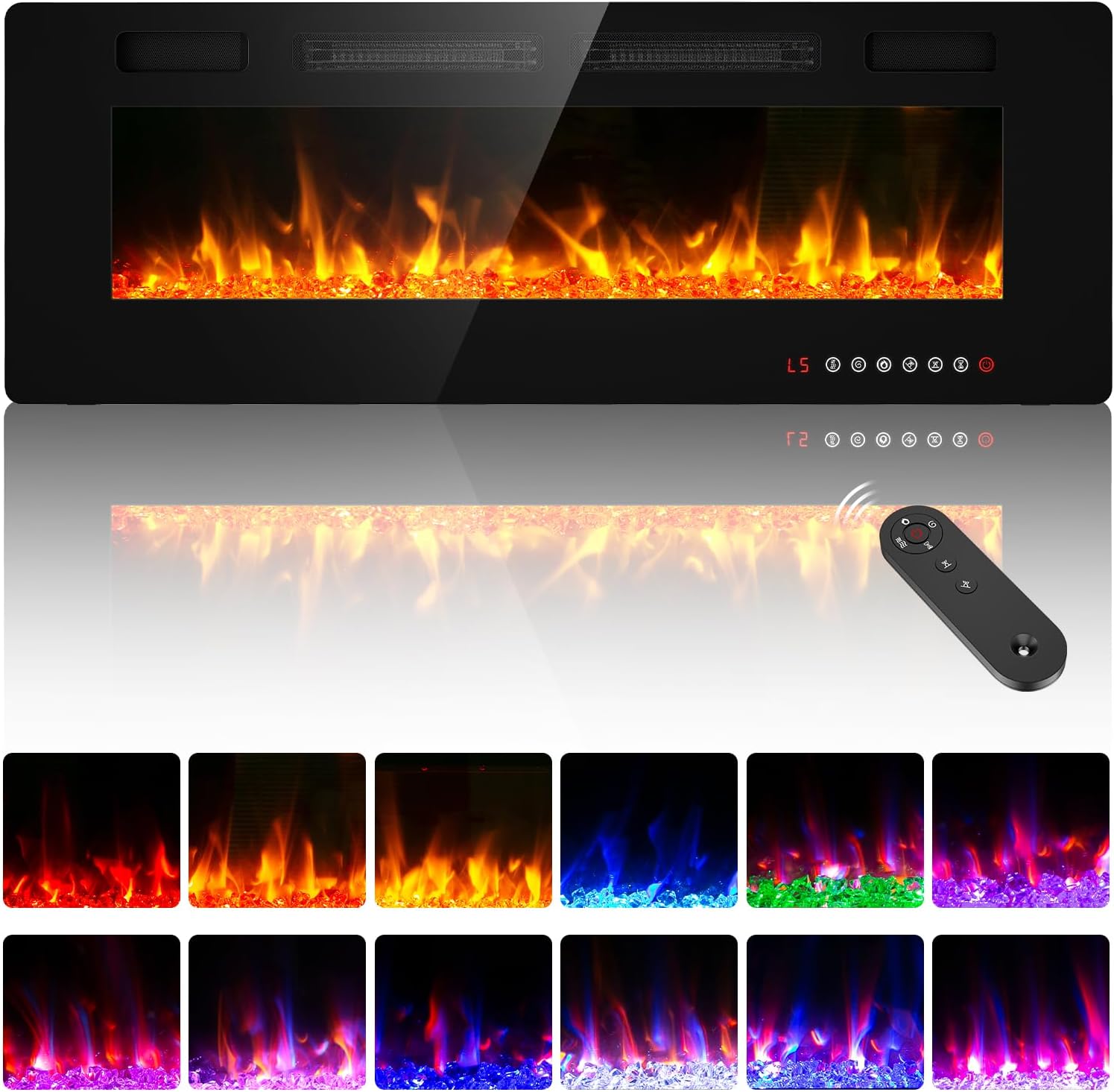 42" Electric Fireplace Wall Mounted & Freestanding LED Insert