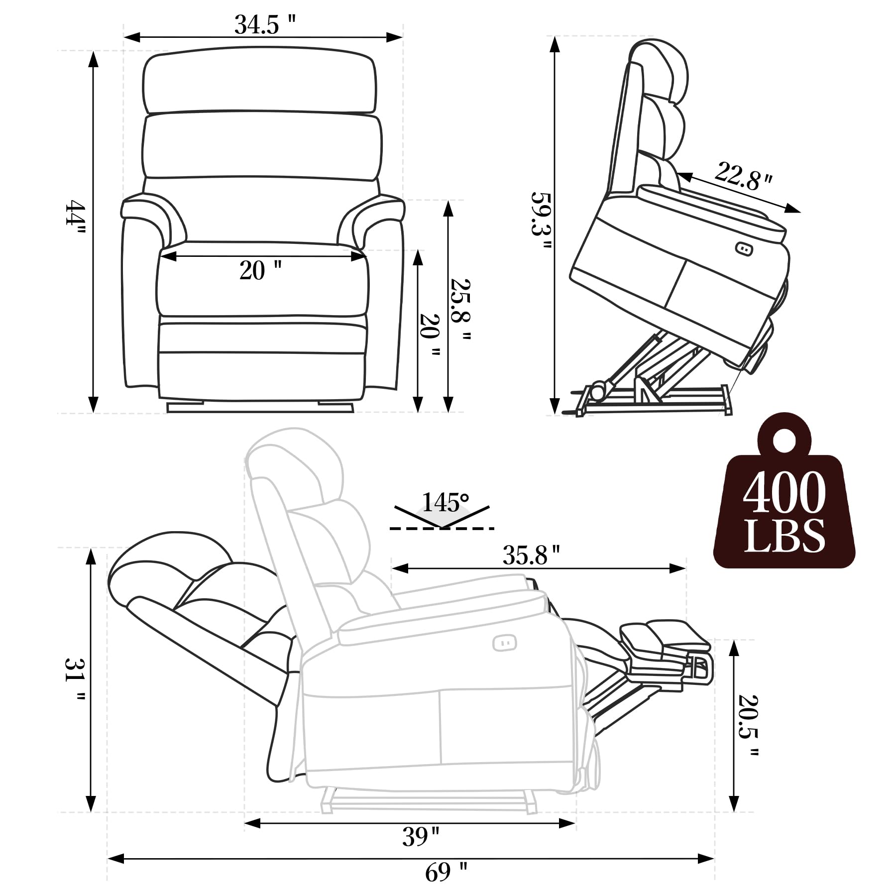 Power Lift Recliner Chair with Massage and Heat