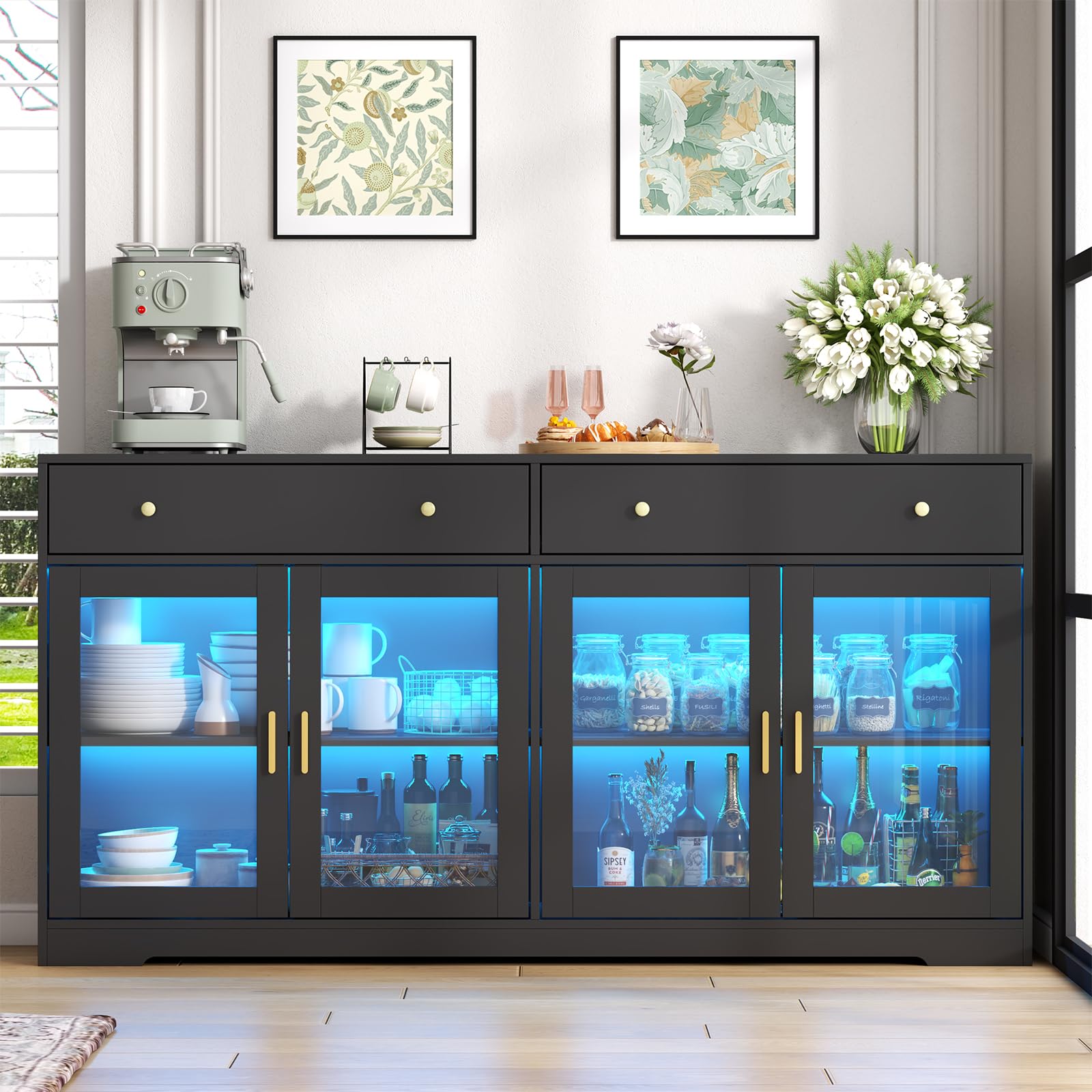 55" LED Buffet Cabinet with Glass Doors