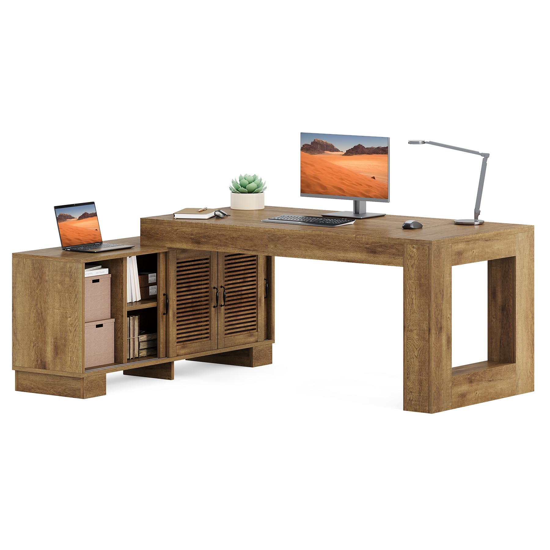 L-Shaped Executive Desk with File Cabinet