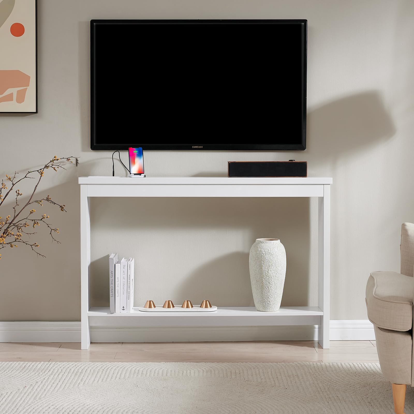 Narrow Console Table with Outlet and USB Charging Station