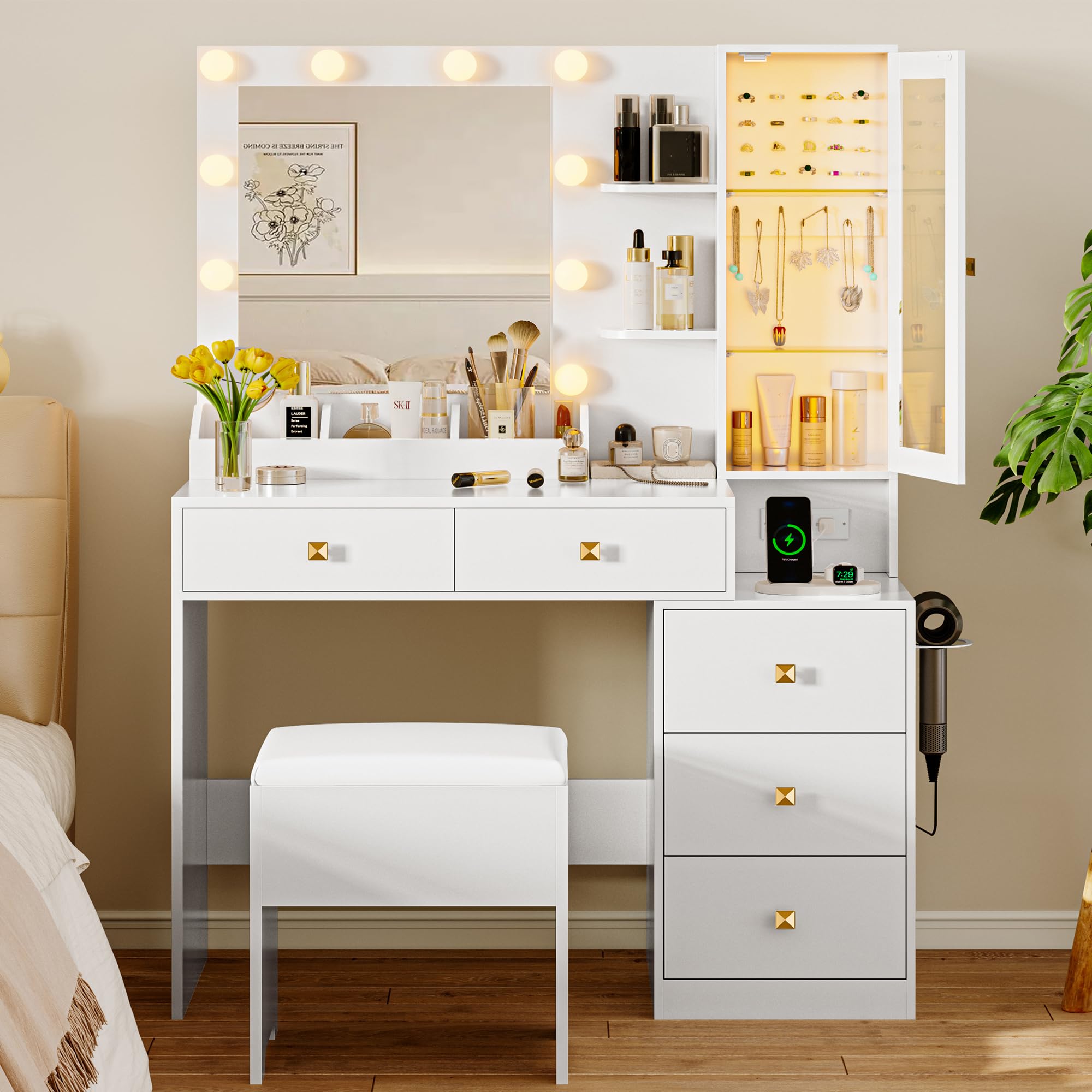 Makeup Vanity Desk with Mirror and Lights