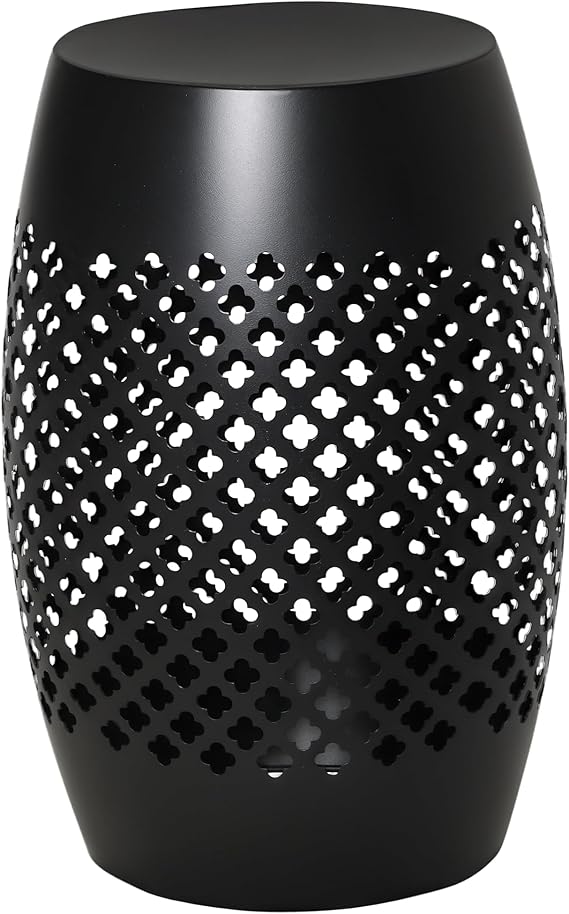 12.5" Steel Outdoor Side Table Round Hollow Drum Patio End Table