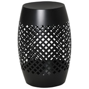 12.5" Steel Outdoor Side Table Round Hollow Drum Patio End Table