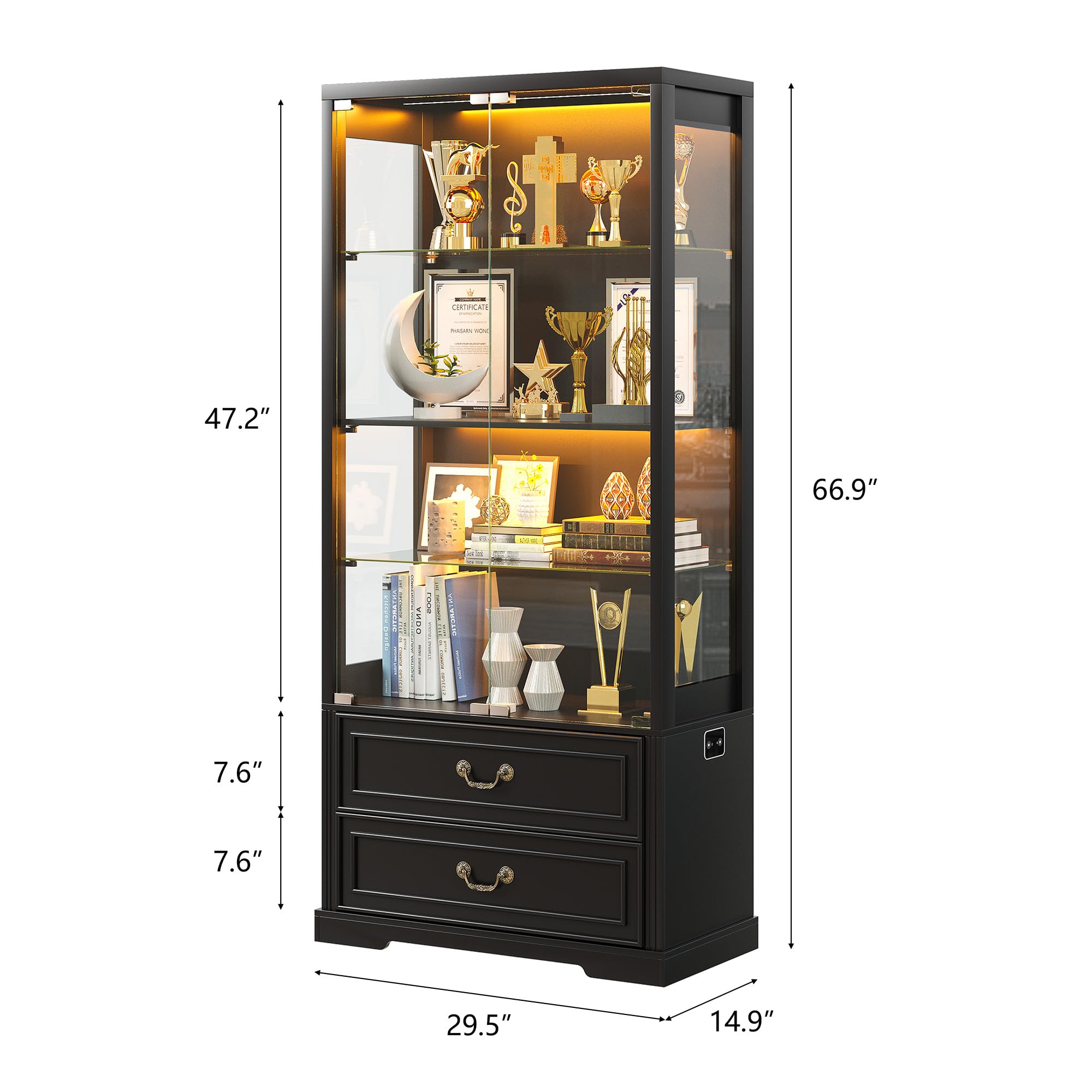 Display Cabinet with Glass Doors 67" Tall