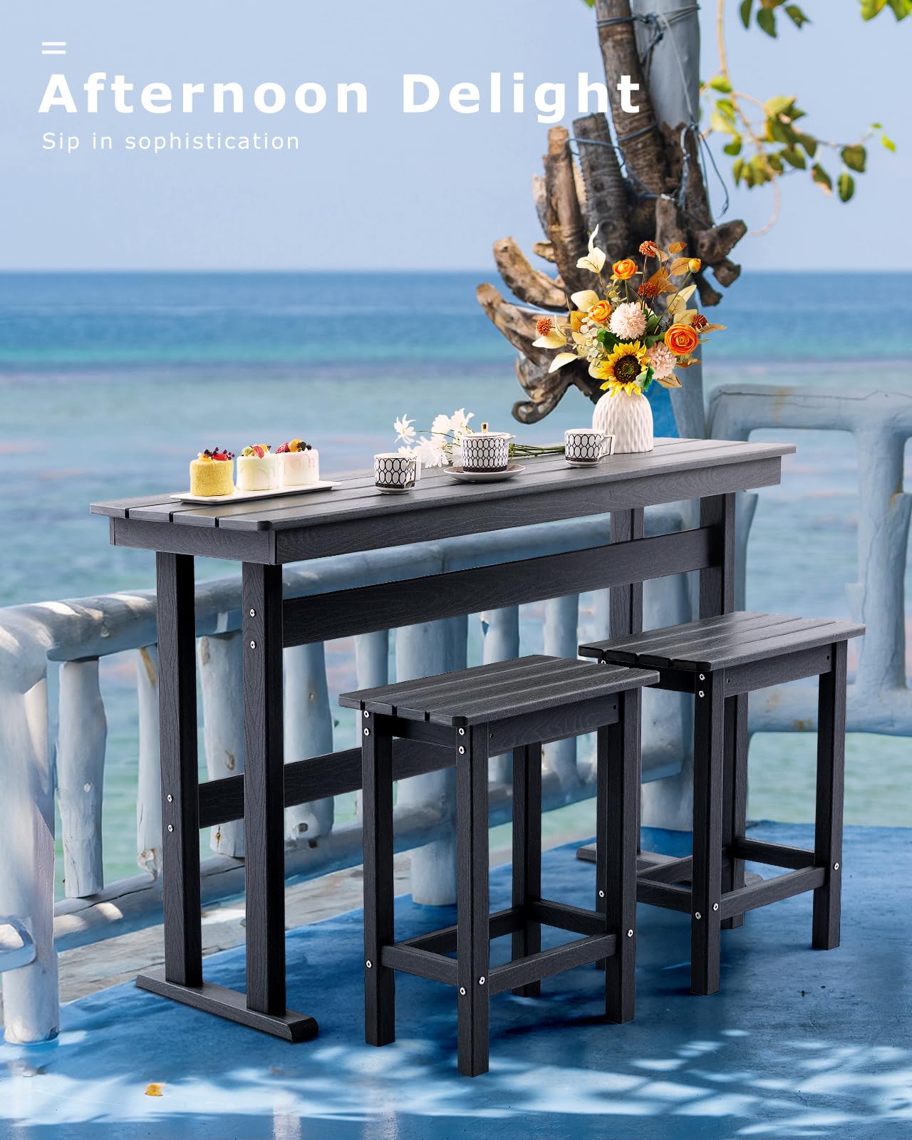3 Piece HDPE Outdoor Bar Height Table and Chairs Set