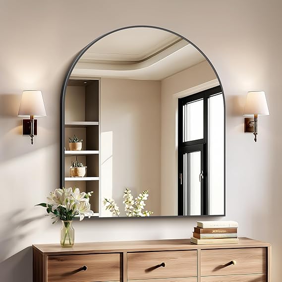 Arched Wall Mirror 24x40 Black Aluminum Frame