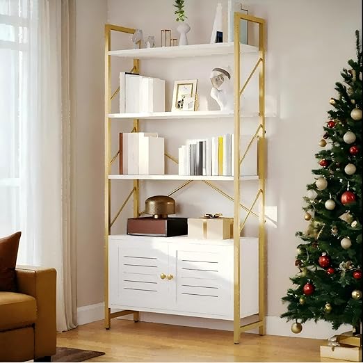 Gold & White Modern Bookshelf with Storage