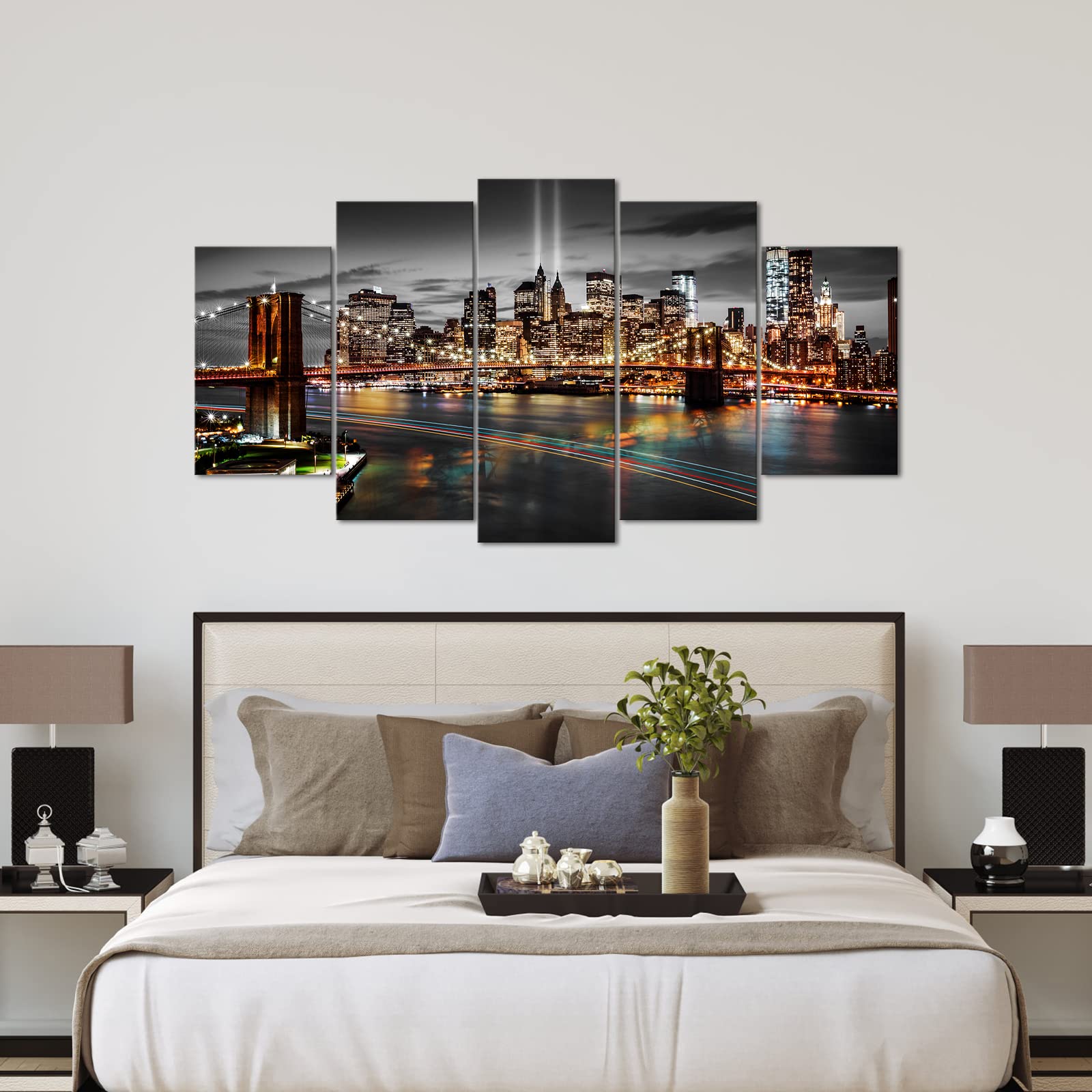 Brooklyn Bridge Canvas Wall Art Black and White NYC Skyline 60x32