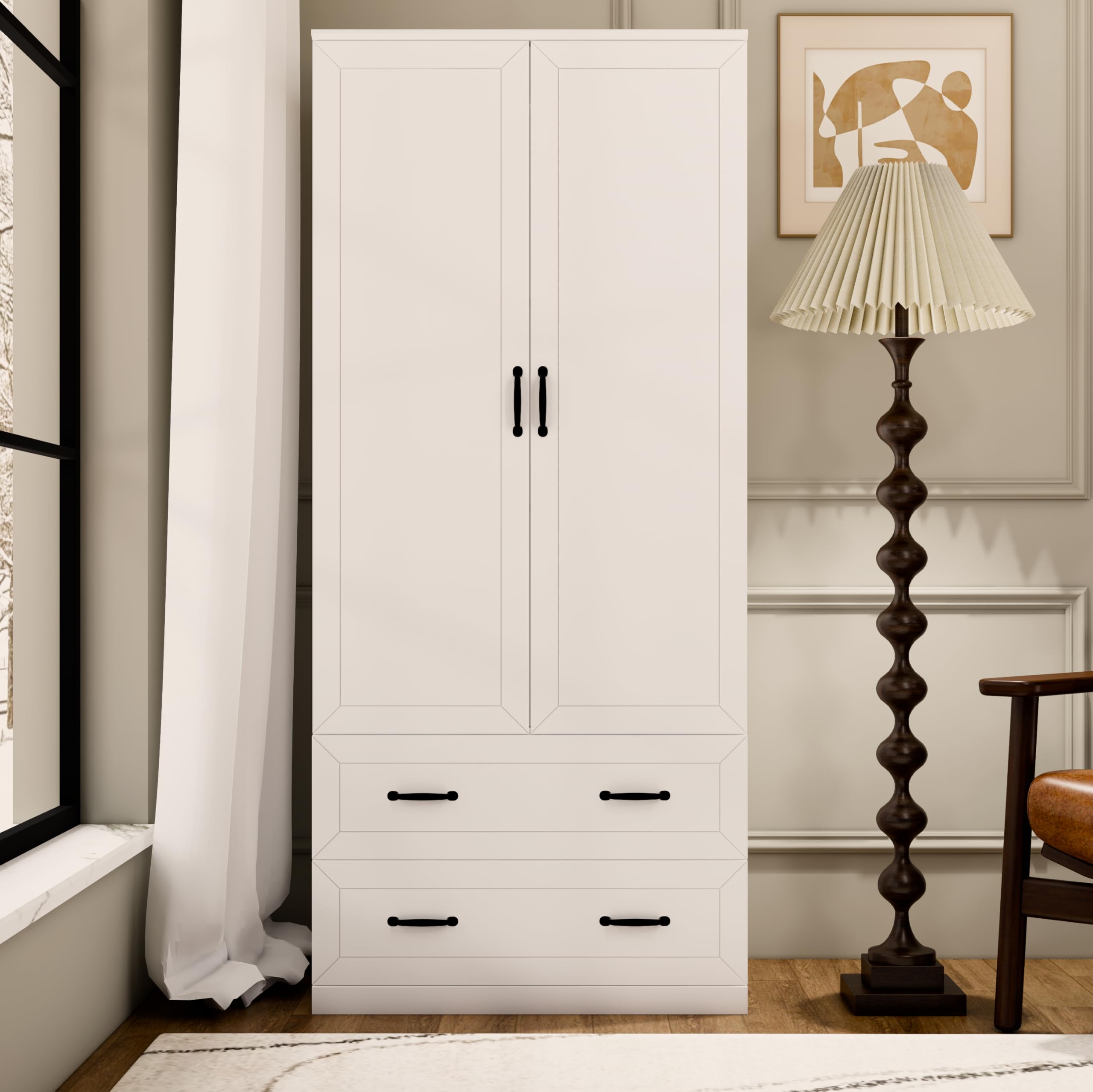71" Wood Armoire with 2 Doors and 2 Drawers