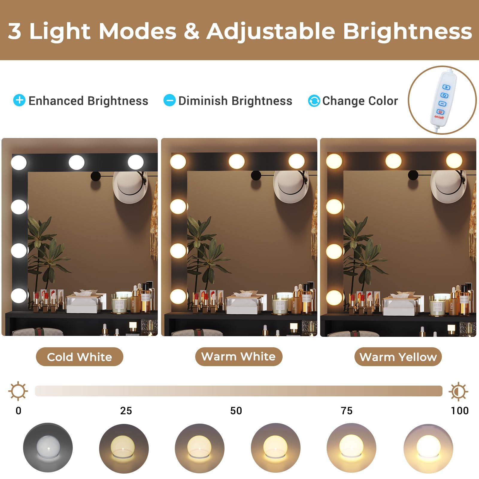 Large Makeup Vanity with Lights and Charging Station