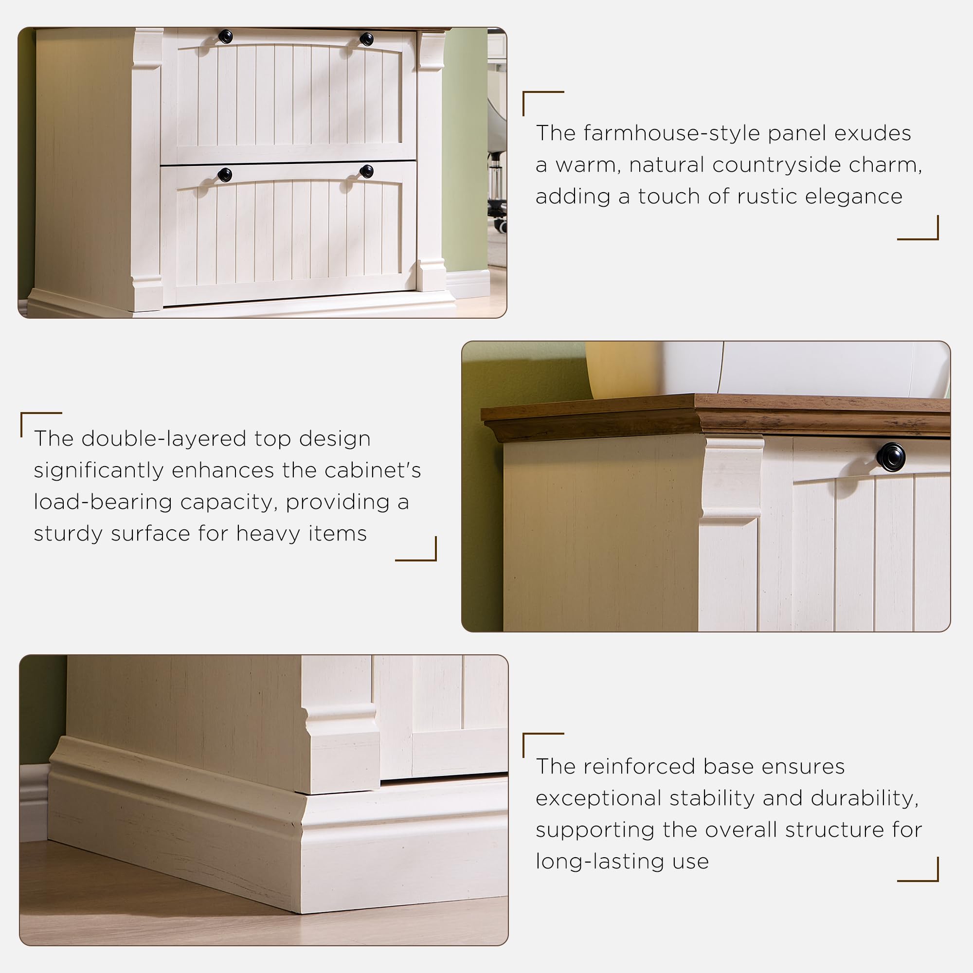 OKD Farmhouse File Cabinet with 2 Drawers, 35.3" Lateral Filing Cabinet with Hanging File Folders, Interlocking Drawers, Wood Rustic Storage Cabinet for Home Office, Living Room, Antique White