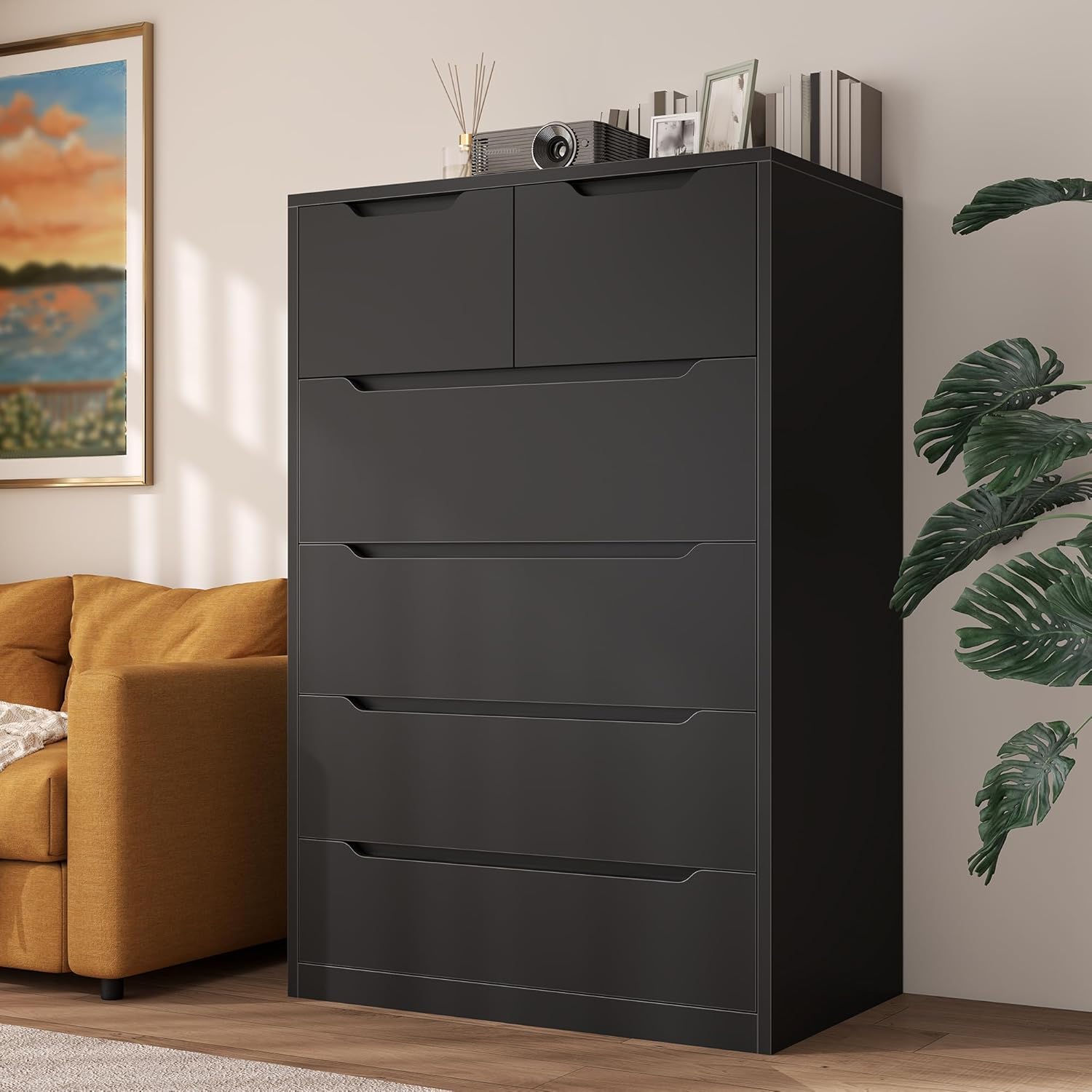 6 Drawer Dresser Tall Black Chest of Drawers