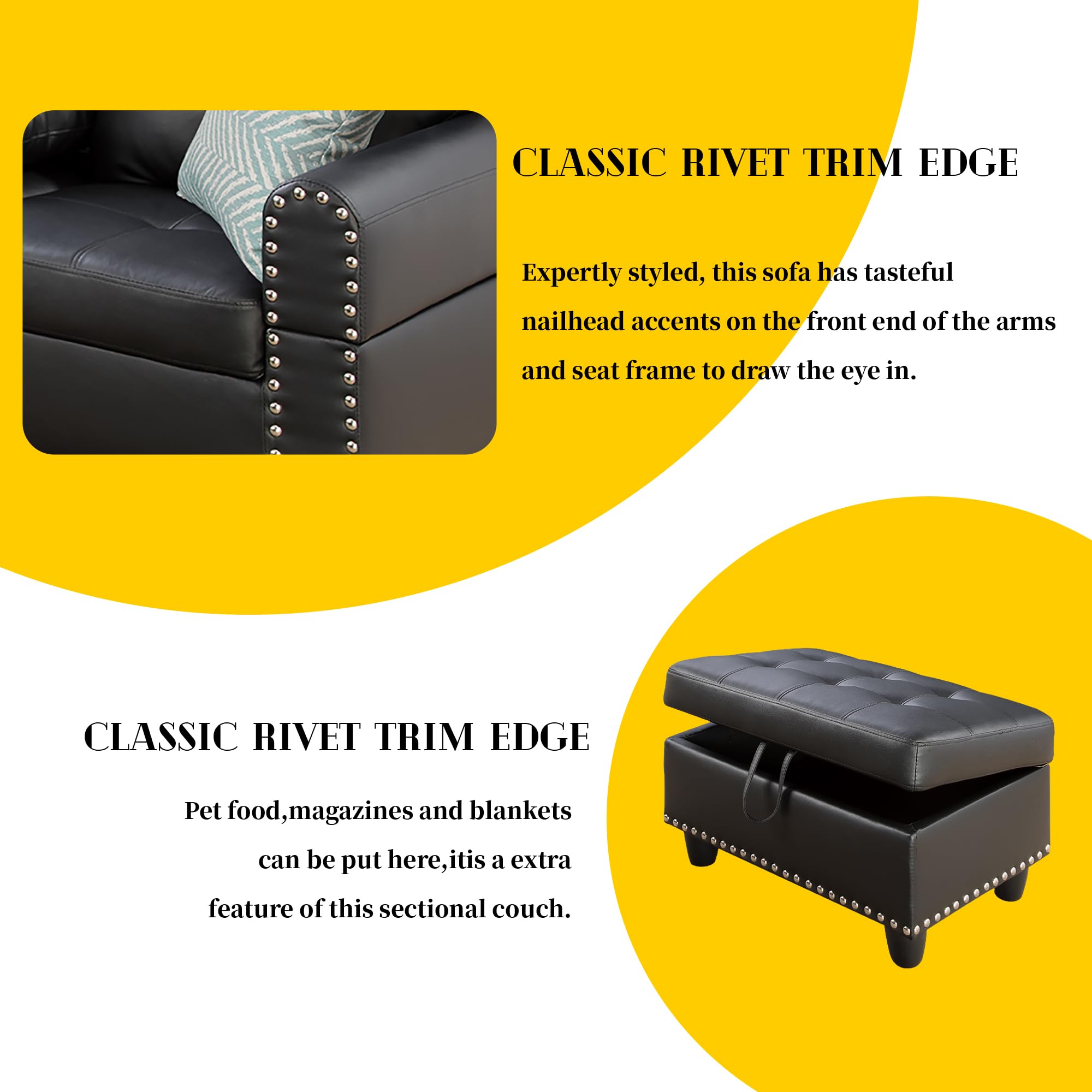 3-Piece Faux Leather Sectional Sofa with Storage Ottoman