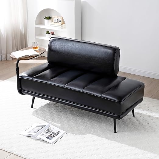 Upholstered Leather Loveseat Sofa with Swivel Tray