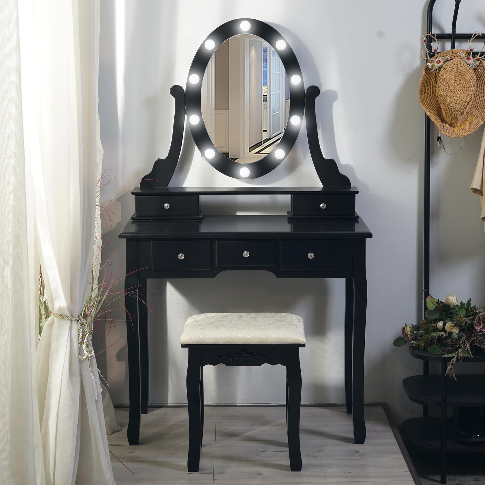 Modern Makeup Vanity with Lighted Mirror and Stool