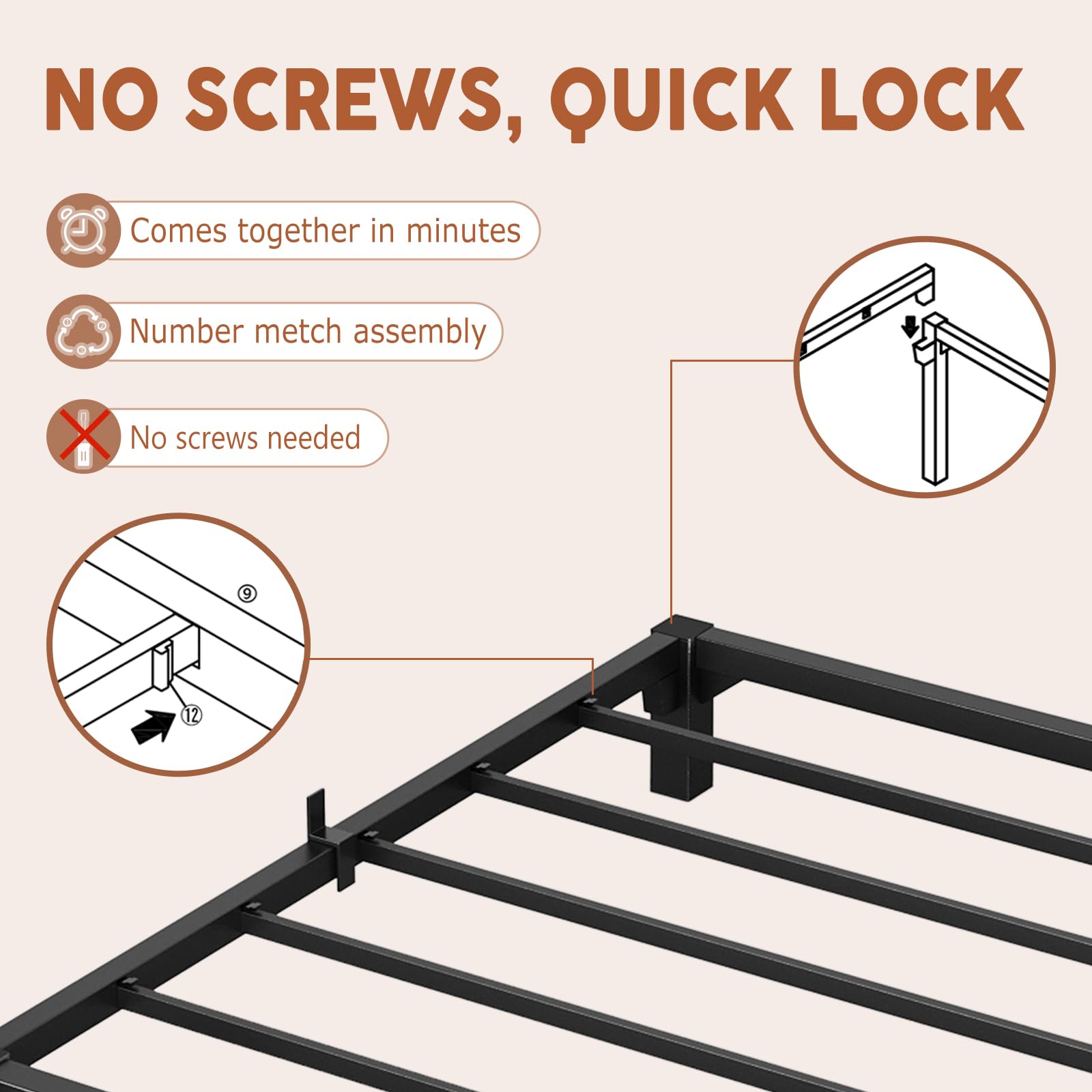 6 Inch Full Bed Frame - Heavy Duty Metal Platform
