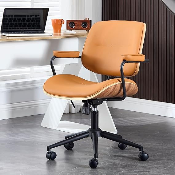 Mid Century Modern Office Chair with Walnut Back