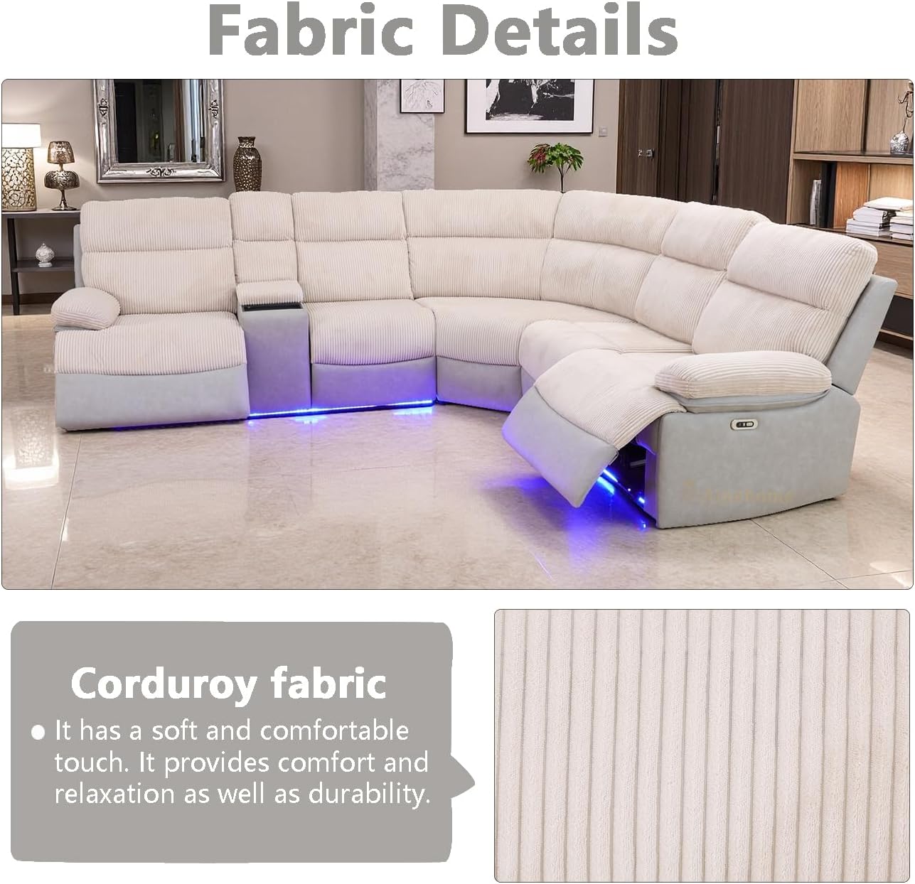 Power Reclining Sectional Sofa with LED and USB Charging