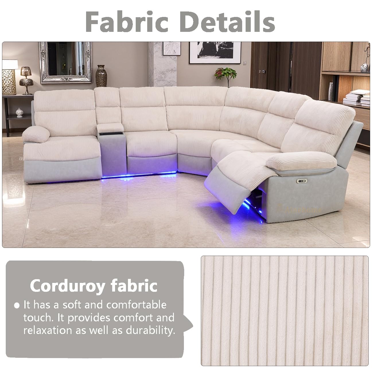 Power Reclining Sectional Sofa with LED and USB Charging