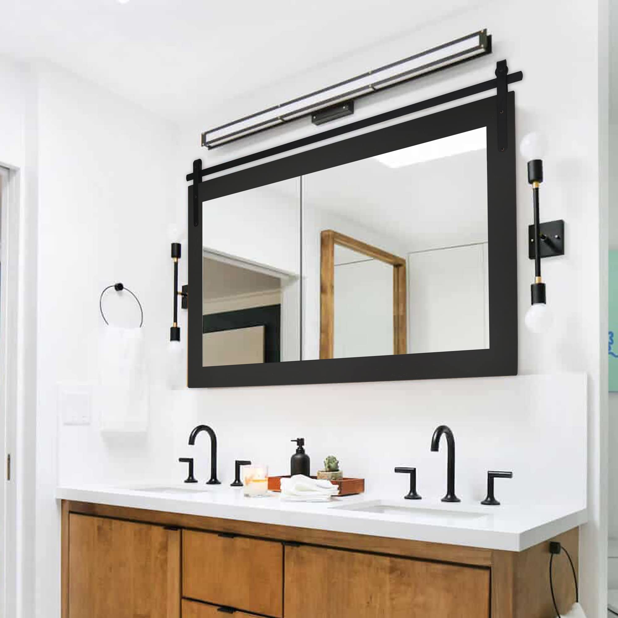 Black Farmhouse Wall Mirror 40x26 Inch