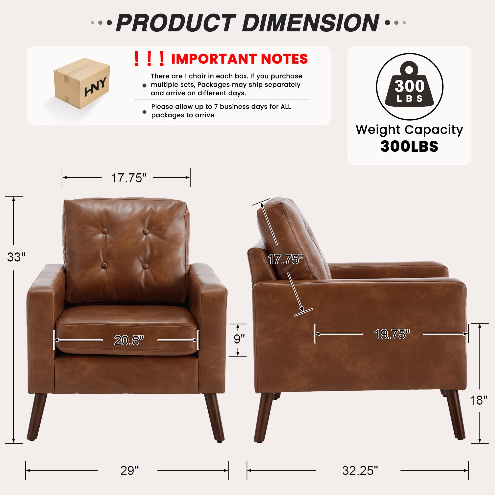 Mid Century Modern Armchair Set of 2 Button Tufted Faux Leather