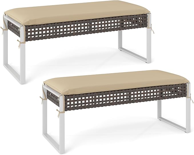 Outdoor Rattan Ottoman Bench with Cushion