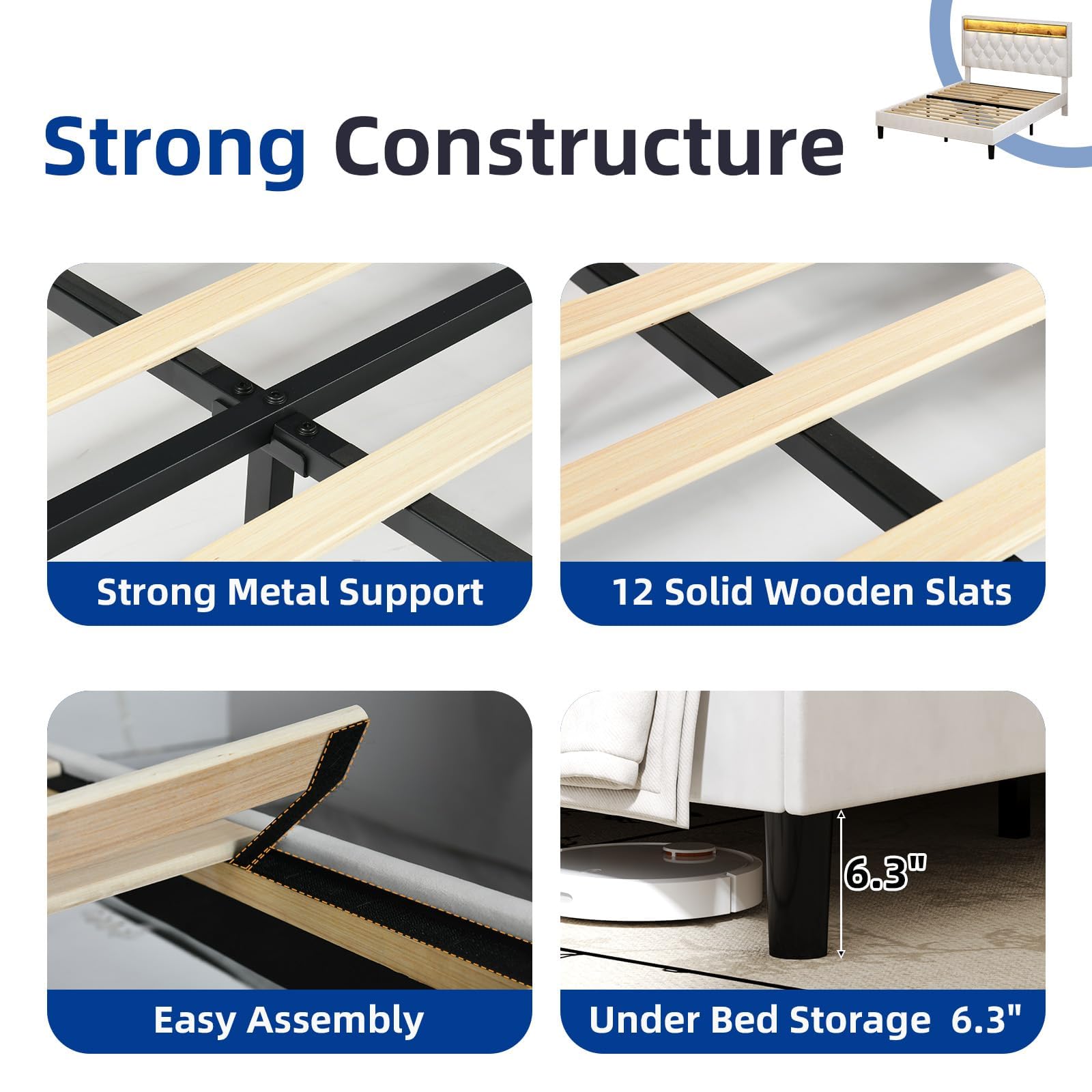 King Size Velvet Bed Frame with LED Lights