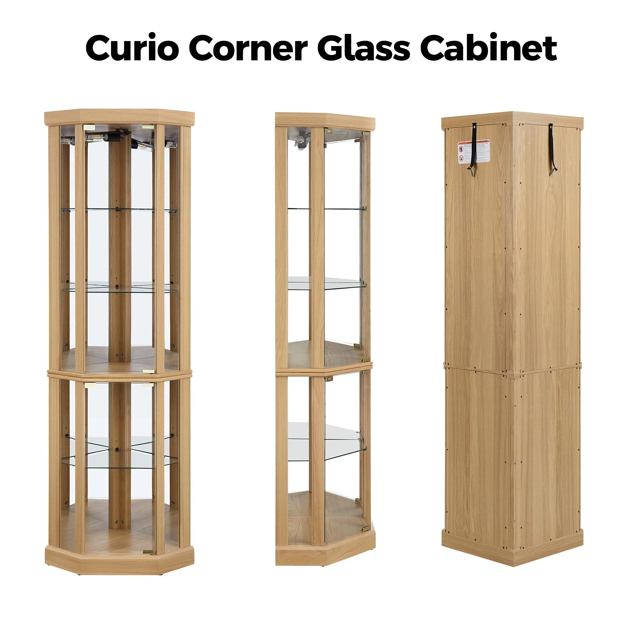 Corner Curio Cabinet with Lighted Glass Display