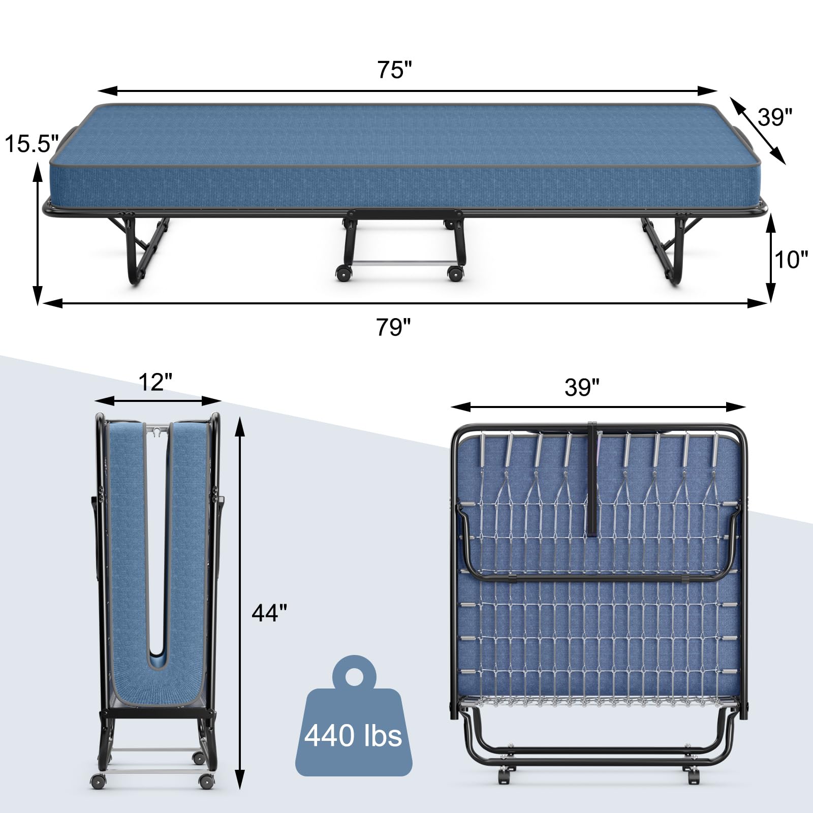 Folding Guest Bed with Memory Foam Mattress