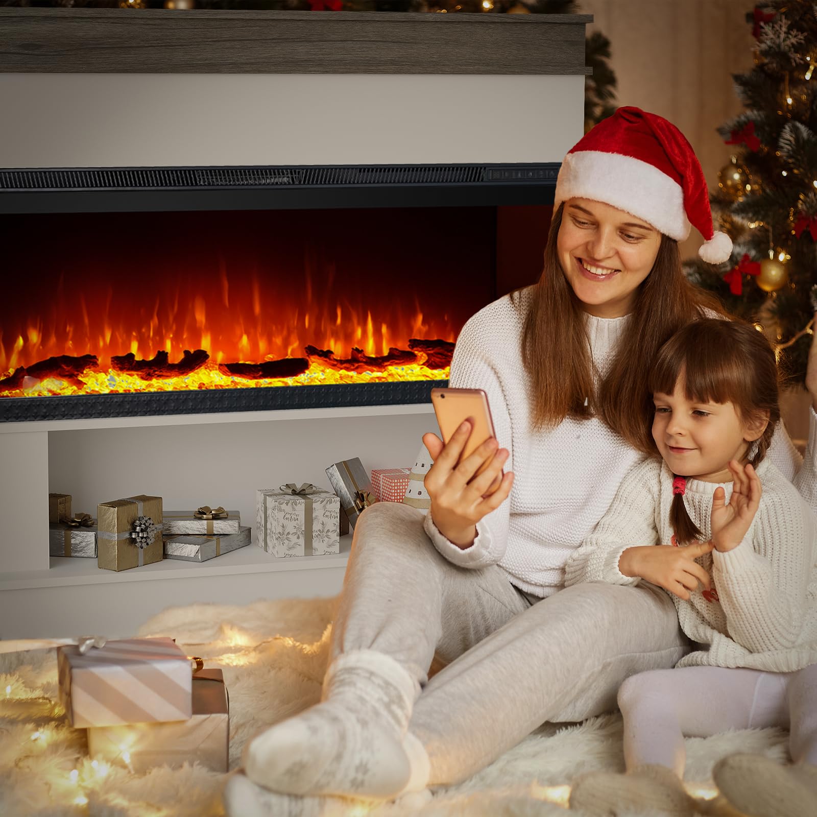 40" White Electric Fireplace with Mantel