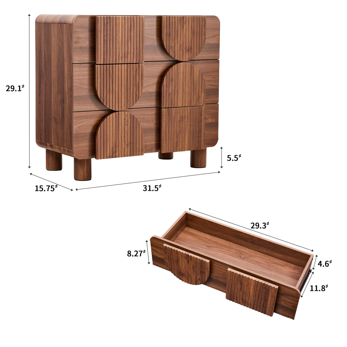 3 Drawer Dresser with Fluted Design
