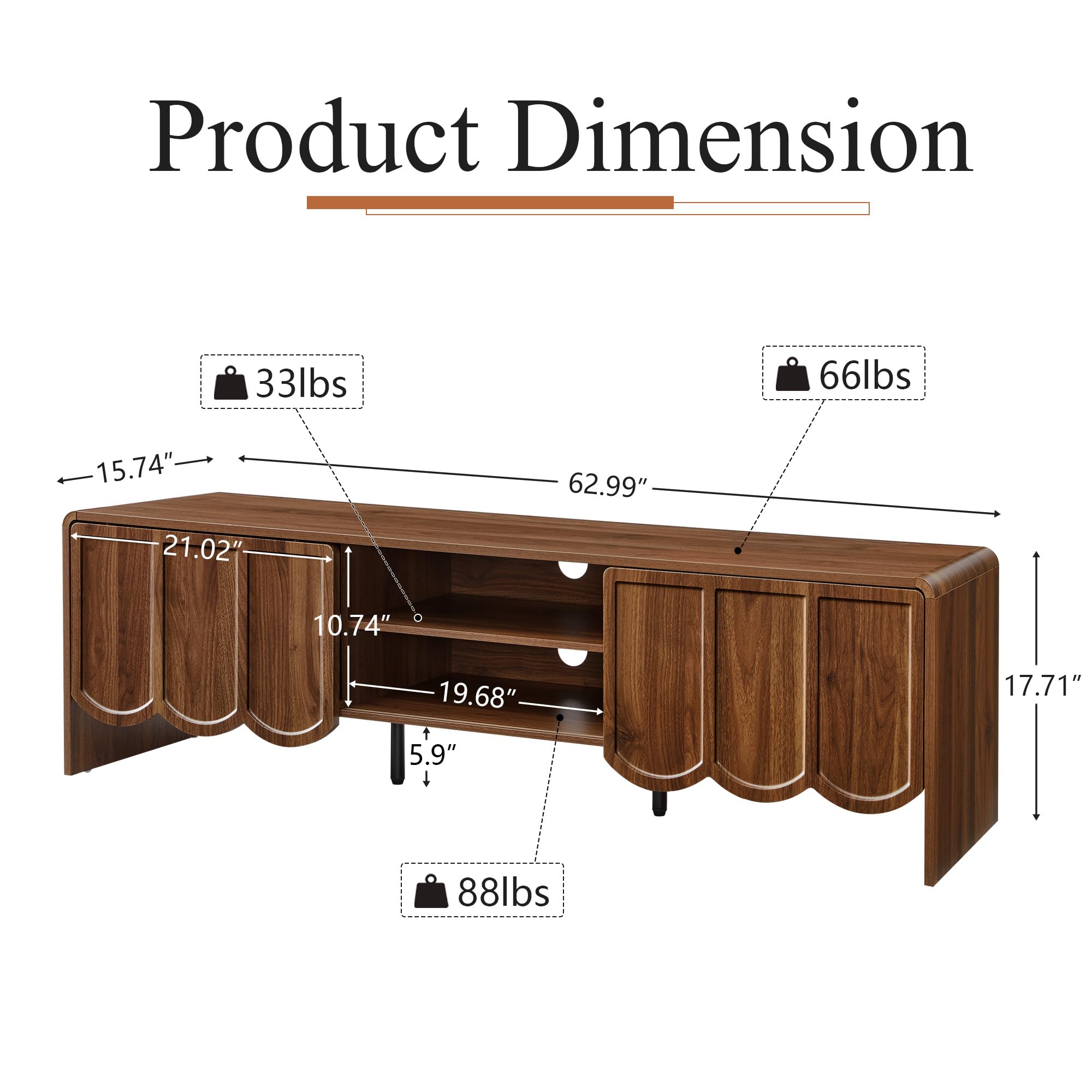63" TV Stand Wave Panel Entertainment Center