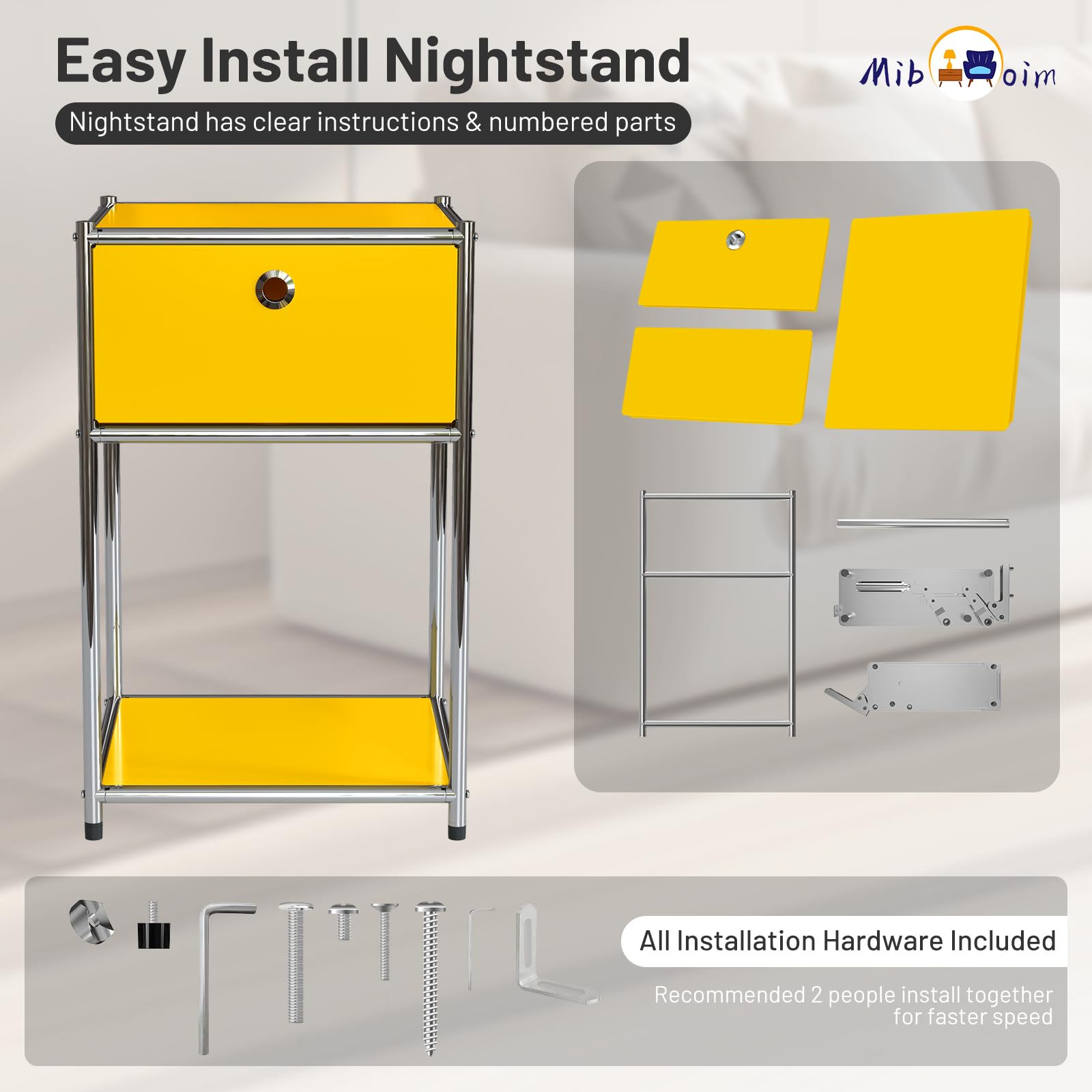 Yellow Night Stand with Drawers