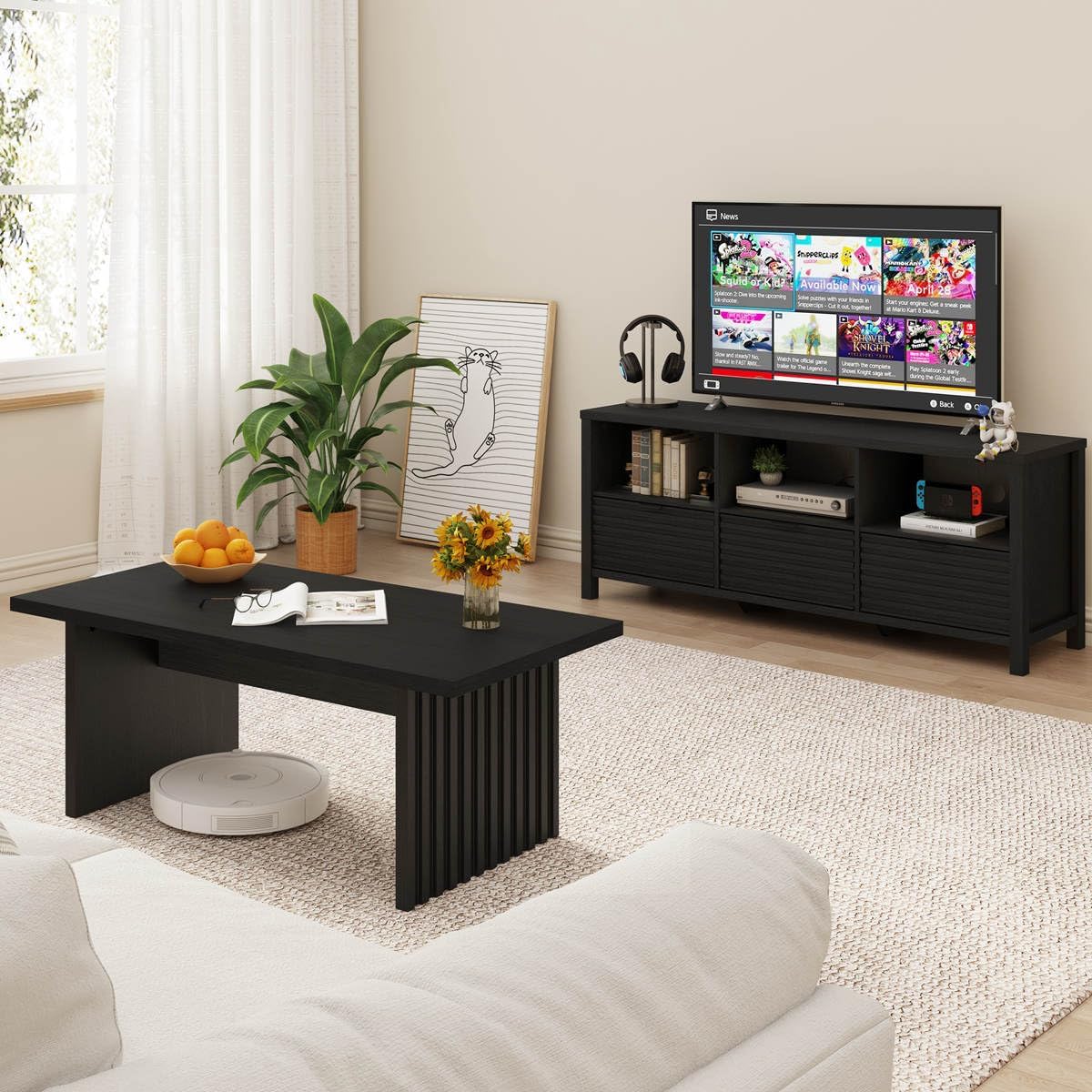 Black Oak Fluted Coffee Table 43 Inch