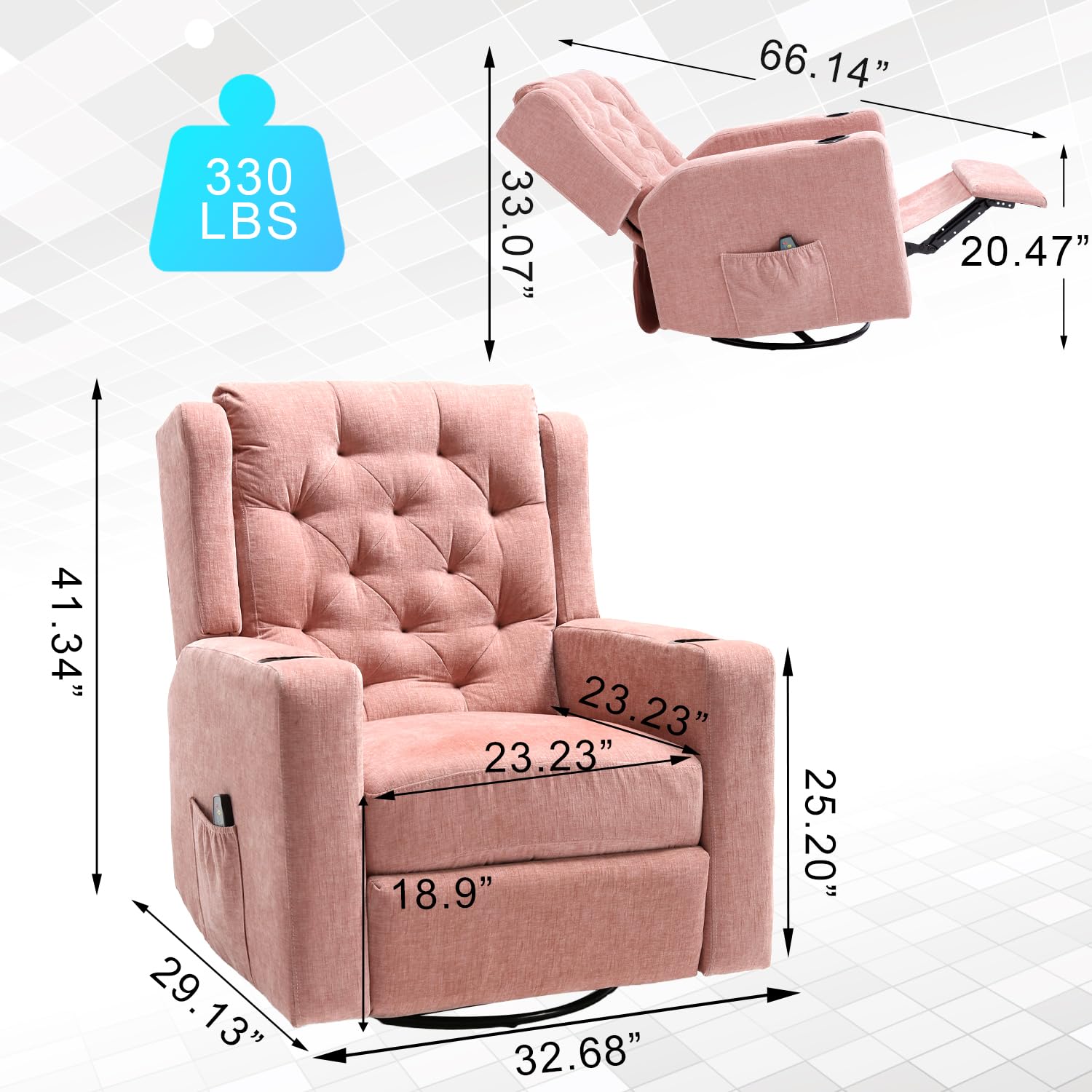 Oversized Massage Swivel Rocker Recliner