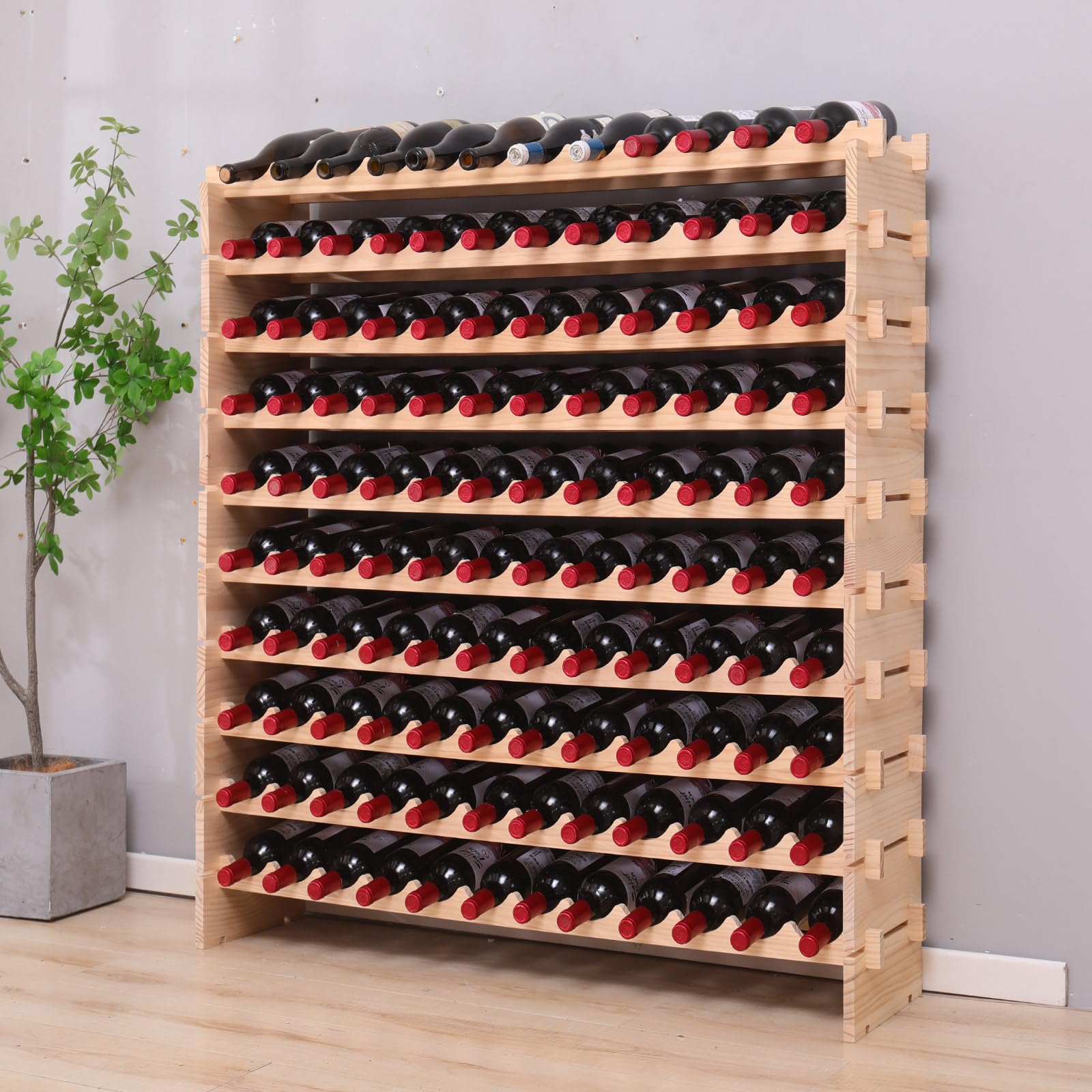 120 Bottle Pine Wine Rack Cabinet Floor Standing Stackable Storage Display