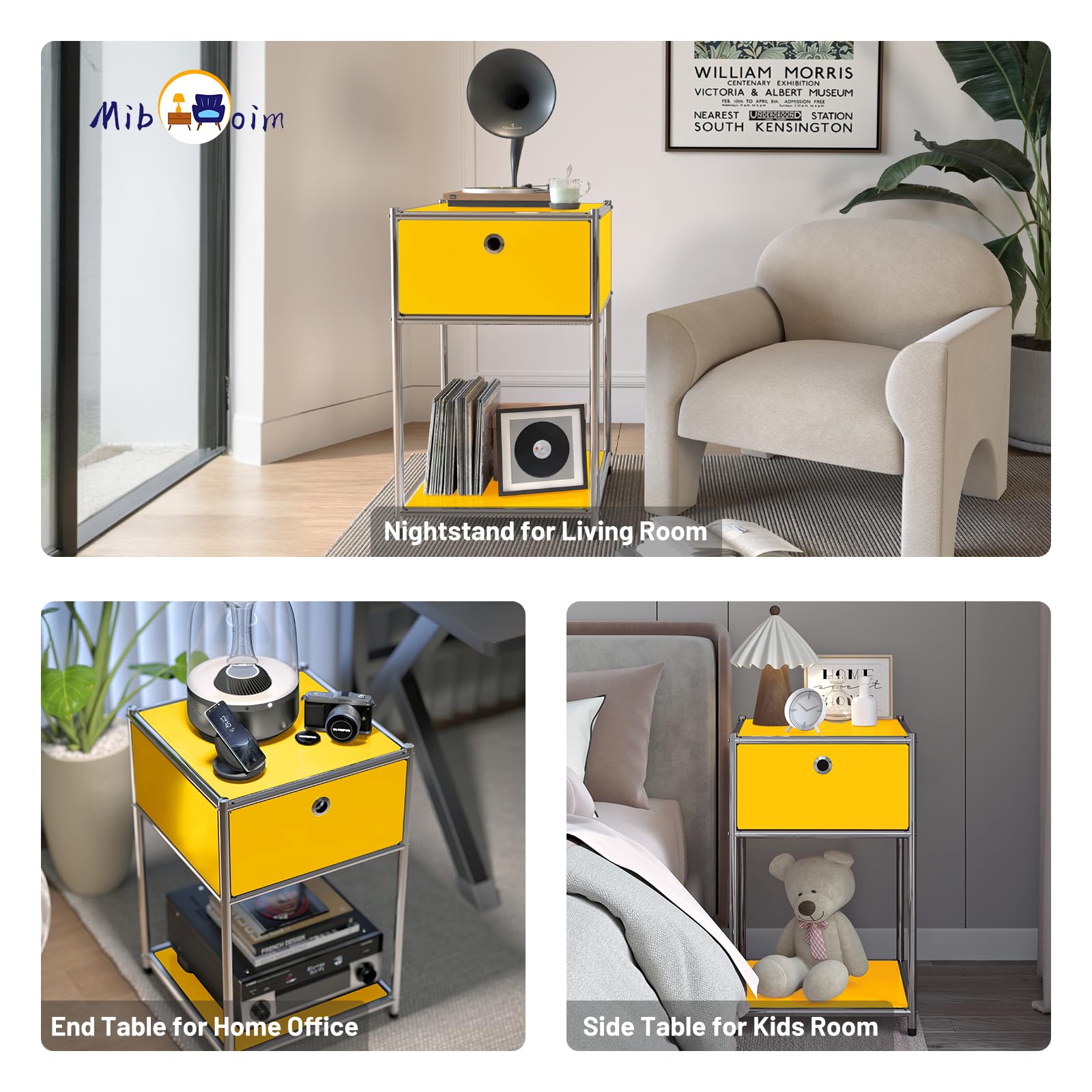Yellow Night Stand with Drawers