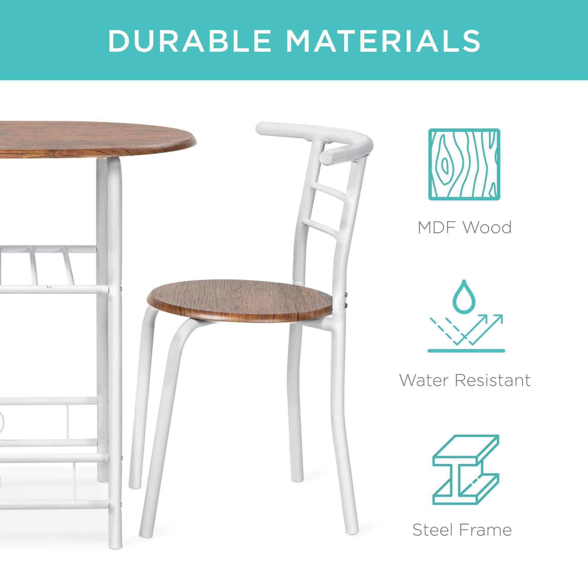 3-Piece Wooden Round Dining Table Set with Wine Rack