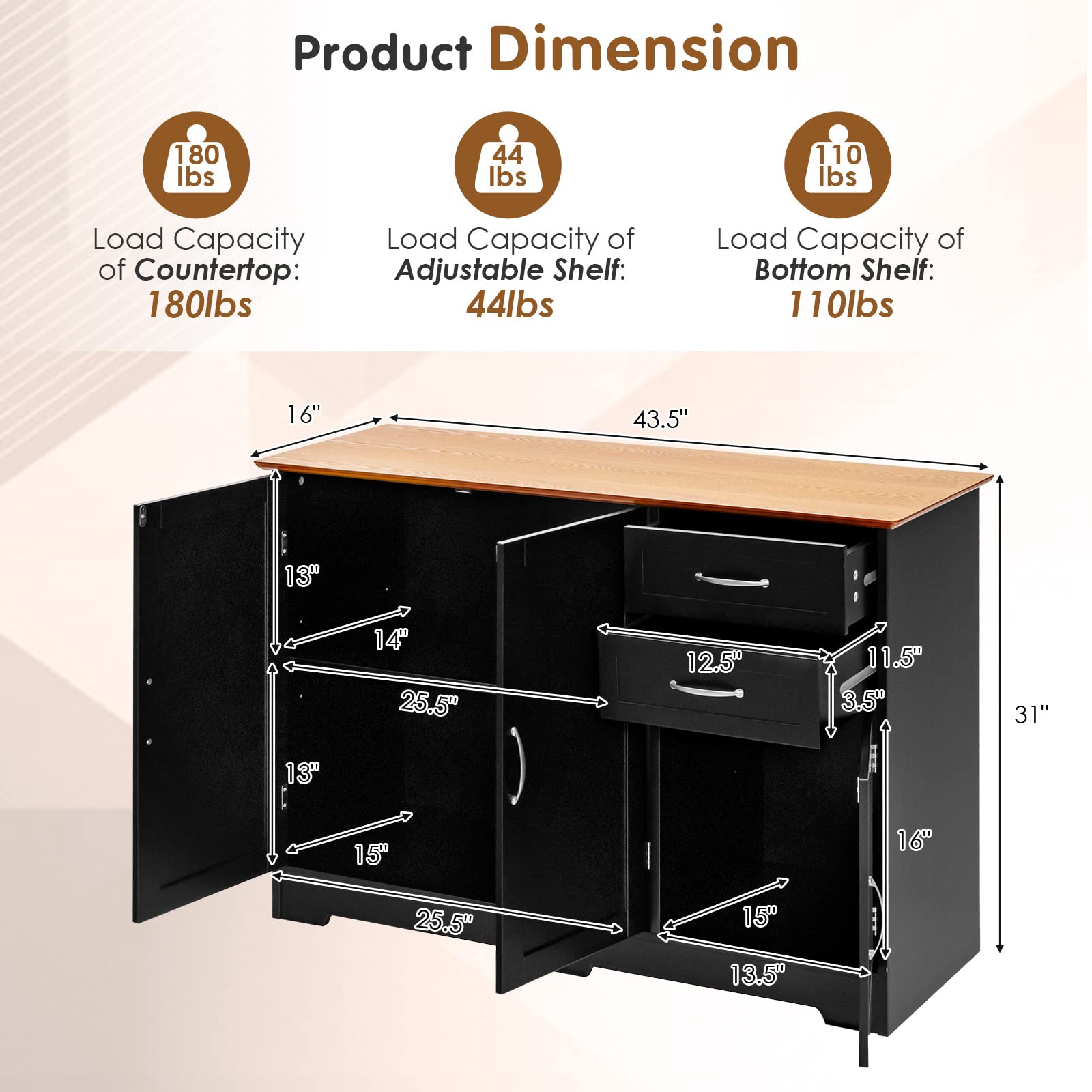 Buffet Cabinet with Storage Cabinets and Drawers