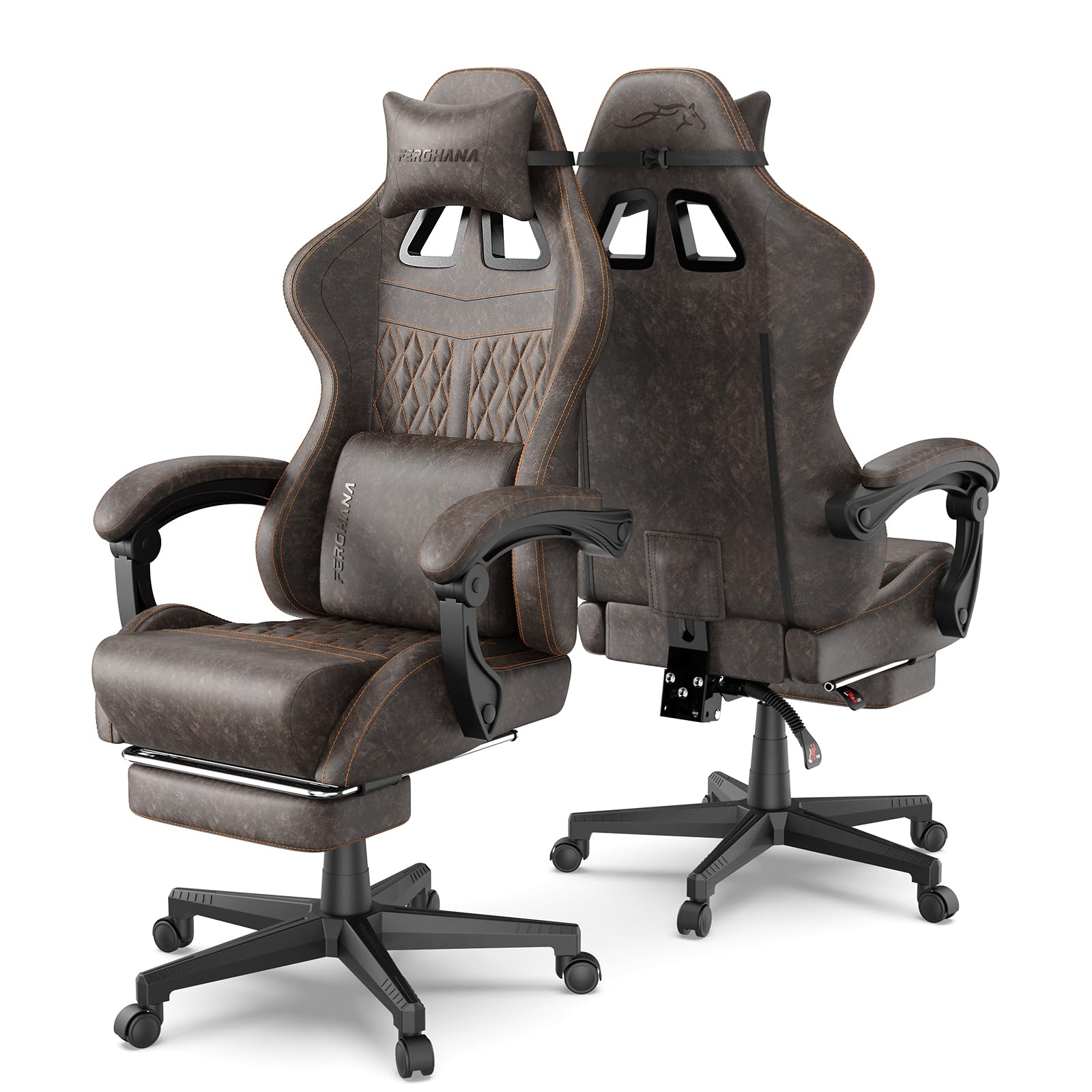 Vintage PU Leather Gaming Chair with Massage and Footrest